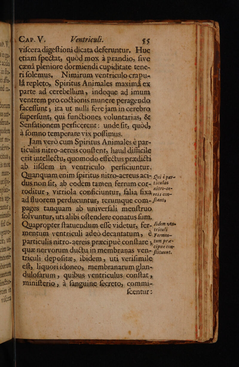 | i. Y. ing. | :ACIdo Info. ea. p un | xor f isnt | ferut« f unl ut miel ferite D CIS mot g itt. ütfpi- ph | Eug | ene m 1 ut | amus] tioni onm gatum y ye | jm il victi | fed die | f 1 | | h ] vifcera digeftioni dicata deferuntur, Huc etiam fpedat, quód mox à prandio, five cznà pleniore dormuendi cupiditate tenc- ríolemus Nimirum ventriculo crapu- parte ad cerebellum , indeque ad imum ventrem pro coctionis munere peragendo faceffunt ; ita ut nulli fere jam in cerebro fuperfunt, qui funCtiones voluntarias, &amp; Senfationem perficerent: unde fit, quod, à fomno temperare vix poffimus. J]2m veró cum Spiritus Animales é par- ticulis nitro-aereis conftent; haud difücile erit intellectu, quomodo effectus pradic ab idem in ventriculo perficiuntur. roditur., vitriola conficiuntur, falia fixa pages tanquam ab univerfalu menftruo lolvuntur, uti alibi oftendere conatus fum. Quapropter ftatuendum effe videtur, fer- *. qua nervorum ductu in membranas ven- triculi. depofitz,, ibidem, uti verifimile eft, liquoriidoneo, membranarum glan- dulofarum , quibus ventriculus. conftat ; munifterio ; à fanguine fecrcto; commi- Ícentur: