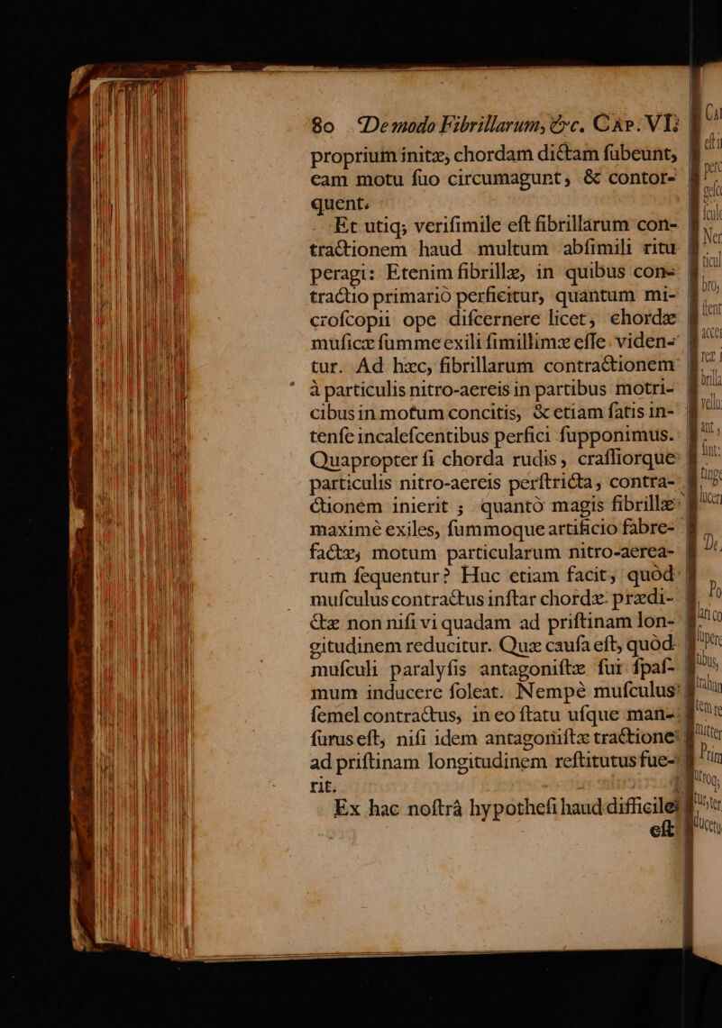 * proprium initz; chordam dictam fübeunt, eam motu fuo circumagunt, &amp; contor- quent. : : Et utiq; verifimile eft fibrillarum con- peragi: Etenim fibrille, in quibus con- tractio primario perficitur, quantum mi- à particulis nitro-aereis in partibus motri- tenfc incalefcentibus perfici fupponimus. íemelcontraéctus, in eo ftatu ufque man- |j rit. ji mln Ex hac noftrá hypothefi haud difficile? - beh Bm re B ur | jitog. i