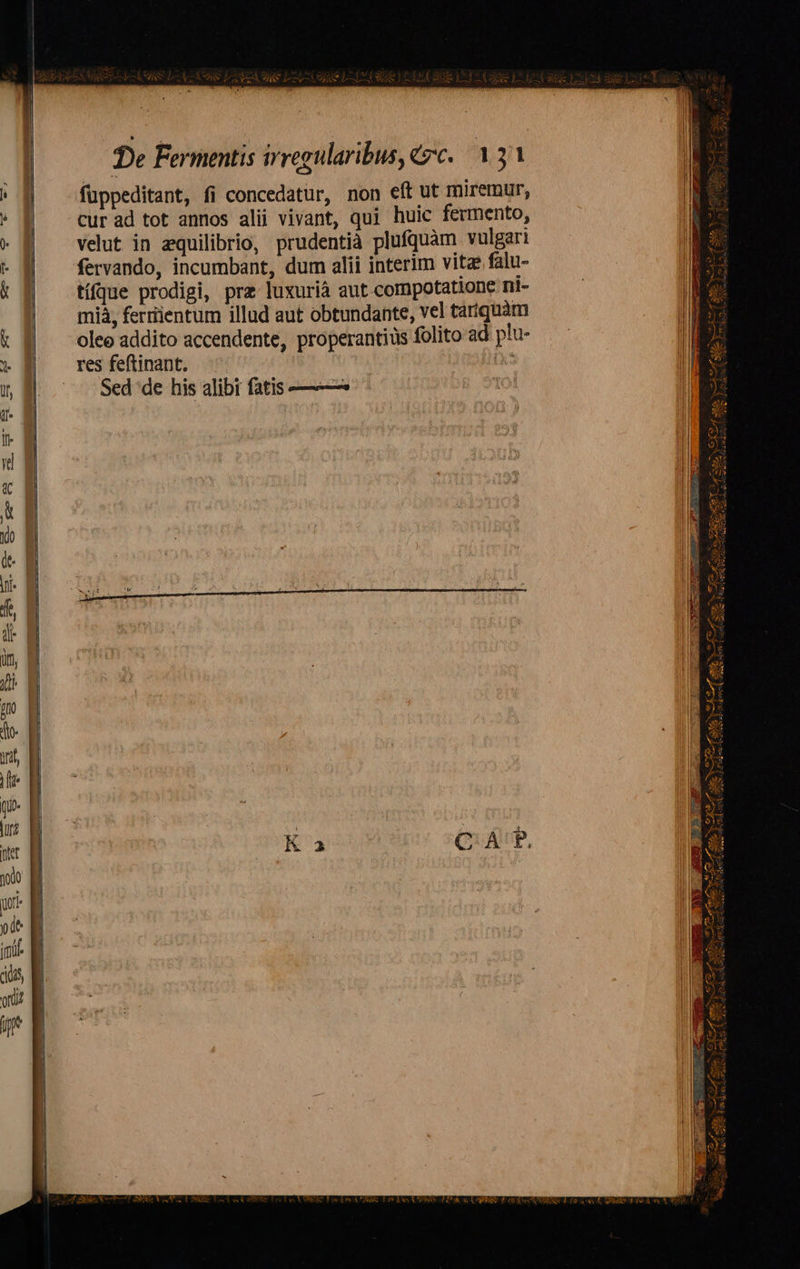 De Fermentis irregularibus, yc. 131 fuppeditant, fi concedatur, non eft ut miremur, cur ad tot annos alii vivant, qui huic fermento, velut in equilibrio, prudentià plufquam vulgari fervando, incumbant, dum alii interim vitae falu- tíque prodigi, prz luxurià aut compotatione ni- mià, ferrientum illud aut obtundante, vel tarquàm olee addito accendente, properantius folito ad plu- res feftinant. — [x Sed de his alibi fatis ————