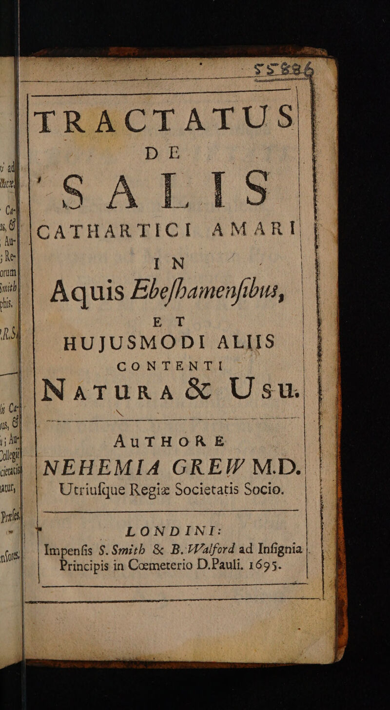 Hs UU DSTTERS UT üesdiptii easi gps TRACTATUS| DE BUDE ORUM CONSIN PINNAS BLAUE E Re STRIP EM MN DN Aquis EU apii E T HUJUSMODI ALIIS | CONTENTI tj E. BAIUNA &amp; Usu. (dy HE UA Ge up | NEHEMIA GREIV MI. | : da : E. Utriufque Regiz Societatis Socio. —— LONDINI: Impenfis S. $mitb &amp; B. IVAlford ad Infignia | Principis in Coemeterio D.Pauli. 1695. ta iaa