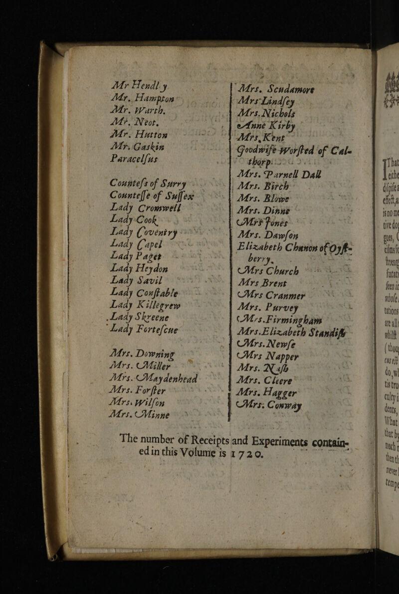 Mr Hendl-y Mr. Hampton Mr, Warth, At?, Neot, Mr. Hutton Mr, Gaskin Paracelfus Countels of Surry Lady Cromwell Lady Cook Lady ( oventry Lady Capel Lady Paget Lady Heydon Lady Savil Lady Couftable Lady Killegrew Lady Skreene “Lady Forte/cue ys. Downing Ars. Miller Mrs. Forfter Mrs, Wilfon Mrs. Minne Mrs Lindfey Mrs. Nichols eAnne Kirby Mrs, Kent thorps 3 Mrs. Parnell Dak Mrs Fenes Mrs. Dawfon berry, Mrs Churc Mrs Brent (Mrs Cranmer Mrs. Purvey ‘Ms.Firmingham (Mrs Napper Mrs. N fb dite Q da 500 Me tive do out, ( ciinsfe Kren fata feen i mole tations