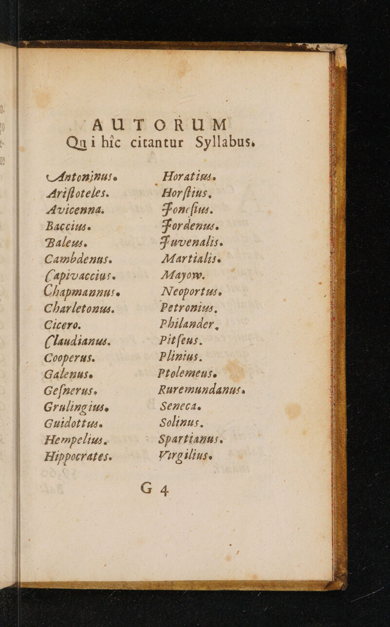 Qa 1 hic C BEOBIBUT. Arifloteles. Avicenna. Baccius. Baleus. Cawbdenus. ( Apivaccius. Chapmaunuse Charletozus. Cicero. (Taudianus. Cooperus. Galetuse Horat iut. donc[iu. ordenus. Juvenalis. Mar tialis. AMayoy. AN'eoportus, Petronius, Philander , Pit [eus 3 Plinius. Ptolemseuse Seneca. Solinus, Spartianus. Virgilius.