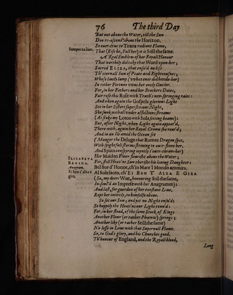 Semper cadem., ELrIzaBETA REGINA. Anarram. gira.