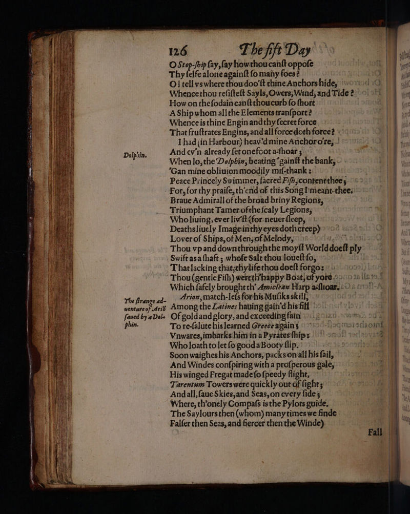 Dolphin. The Prange ad- wentureo if Ario faved by aDol« phin. a = wif me = a a ei in na