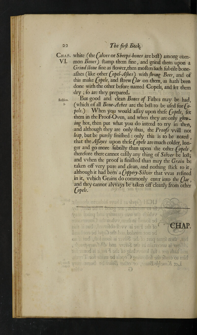 Se&ion. white (the Qalves or Sbecps-bones arebeft) among com¬ mon Bones') ftamp them fine, and grind them upon a Grind [tone fine as flower,then moften luch liibtile bone- alhes (like other Qopel-Afhcs) with flrong Beer, and of this make Qopels, and ftrew Qlar on them, as hath been done with the other before named Copels, and let them dry ; lb are they prepared. But good and clean Bones of Filhes may be had, (which of all Bone-Ashes are the bell to be ufed ios Qo¬ pels 1) When you would aflay upon theft ft* them in the Proof-Oven, and when they are only glow*, ing hot, then put what you do intend to try in then, and although they are only thus, the Proofs vvill not leap, but be purely finished : only this is to be noted , that the Affayes upon theft Qopels are much colder, lon¬ ger and go more fubtilly than upon the other Copels , therefore there cannot eafily any thing of Silver be loft; and when the proof is finilhed than may the Grain be taken off very pure and clean, and nothing ftick to it, although it had been a Qoppery-Silver that was refined in it, which Grains do commonly enter into the Qar, and they cannot always be taken off cleanly from other Qopels. ; tVvi ■ J U —; ' — • n iR-iJi: t ■ oJ h\ / --<-i ; , y-jiiffn ■ • s r r i •> r.\r v •rfvJ . . v ' ' ' ' y . >_. , / - -- T. . ■ ' ■ 1 V 1 i • r ' i * > 2' ; :• \ . f r* r|\*r r - -» llyiJ / ■.. .[•] fii ! ■ 3(J , t r ■j r j - ■. .ado ii V7 ZIOT i i :h io5 CHAP t \ k yj j(i y< Vjtb; ) bsbnin; ? ■ on oc ' V w~ 7 rt . ~ -r; .! f 1 - ■ r*0 .5 :> » r ? ■ iOO.i cl J i s f j j U- i r j ILG 01 - nom - * y f '*■ . . * v *->>•' i i bnn ' .v:V\o 3r!.j r 11 ■UlijTiOl siu ci w; ■i ci . r^r r * ■ v r' i r> f « -v .4 nJlJ .J ’ i „r. xO ,4 ,\r:\ . • ! li Ui ; r ■ r J + r r-■ , -• ■ - t iJJ.tl ... .-.^ iOi j. ' r t f.fi pj Hi ^ K2 Cl o' ) Vi r Uoi on: i obro oi i • ! f ft \~K