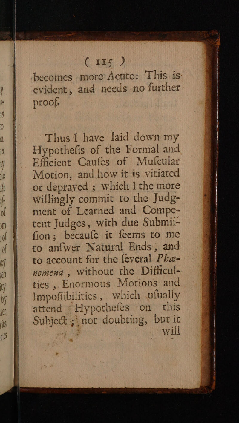 Hypothefis of the Formal and Efficient Caufes of Maufcular Motion, and how it is vitiated or depraved ; which I the more willingly commit to the Judg- ment of Learned and Compe- tent Judges, with due Submif- fion; becaufe it feems to me to anfwer Natural Ends, and to account for the feveral Pha- nomena , Without the Difficul- ties ,. Enormous Motions and | Impoffibilities , . V er m ae Hy}