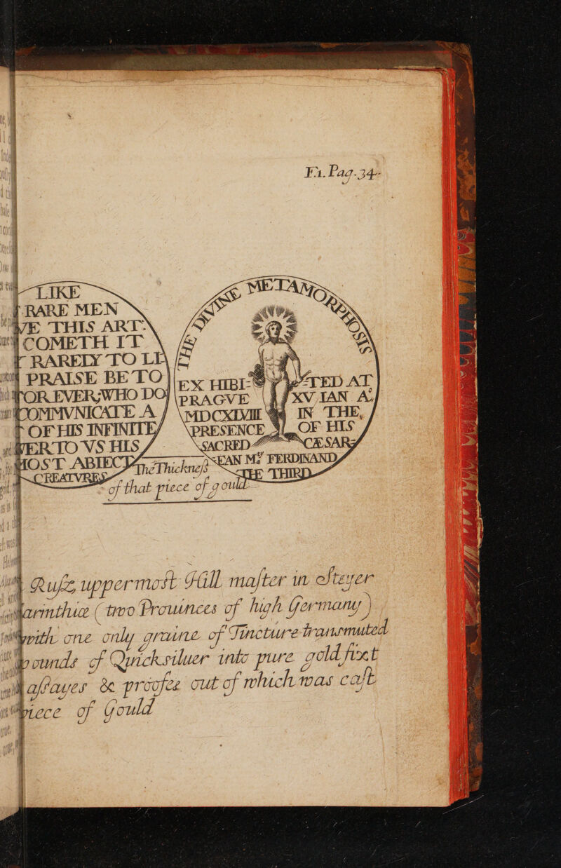 ¥1. Pag.34- | fo 2 —_ ah : &lt;= =. - a = ar —— Th a eT ee Ao Sic) nm RwlS uppermost Gill mafter m vteyer ml an Me page oa elarmtiuce ( two Prownces of high Yermany ) Mpith one only graune of Tincture iransmuted if 7 L ‘ , ray = . Ae ome of Quack suluer into pure gold, fix, t ” afhaye sr Ot proofes OUL Of which WAS cayyL Lec eC of Gould 4 i | |