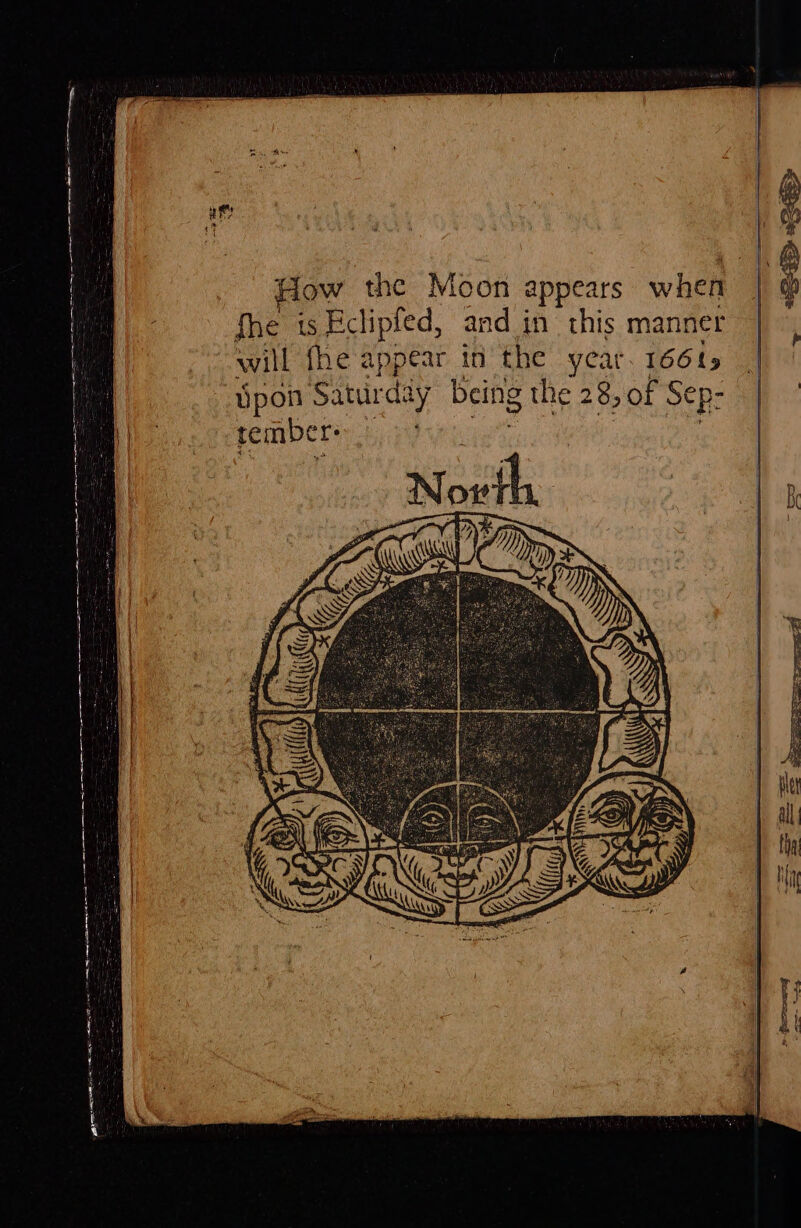 a a ee a eee a ee I OE How t the Moon appears when | fhe tsEclipfed, and in this manner | will fhe appear in the year 16615 Ypon Saturda y being the 28; of Sep: gember-