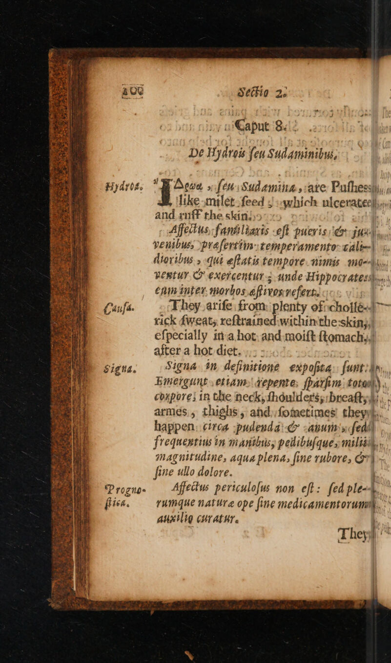 oh pt ot treet © ny ‘Caput Sc) De Hyd r0%s feu Sudaminibus, BR Acoe » feu Sudamina,:ave Puthessiy,, ; like milet-feed J iqwhich ulcerated) and suff the skinse~ x5 st gist, Afecius, fant liaris eft puevis i'r jus), ventbus, ‘prafertimtemperamento-talim| dtoribus » .qut eftatis tempore. nimis mo) hi ventuy O exercenturs unde Hipp ocr atessur cnn inter. morbos.afivosneferte cos vis They arife: from: plenty ofchotlé)— rick fweat, reftrained within the-skinj,| efpecially ita hot, and:moift ftemach,,! after a hot diet..,; - 2; Signa in definitione expofita: funt:An,,, Emergunt etiam: vepente; fparfim: totaa\, coxpore; in the neck, fhéulderss breafty :.. armes,, thighs, ahd: fometimes! cheyyh,, happen. circa pudenda: -aournnfedd) | frequeptius in manthis, pelibufques mili, magnitudine, aqua plena; fine rubore, G) fine ullo dolore. Affectus pertculofus non eft: fed ple-.. rumque nature ope fine medicamentorumm, ° auxtlig Cur AtHT. The | eal =