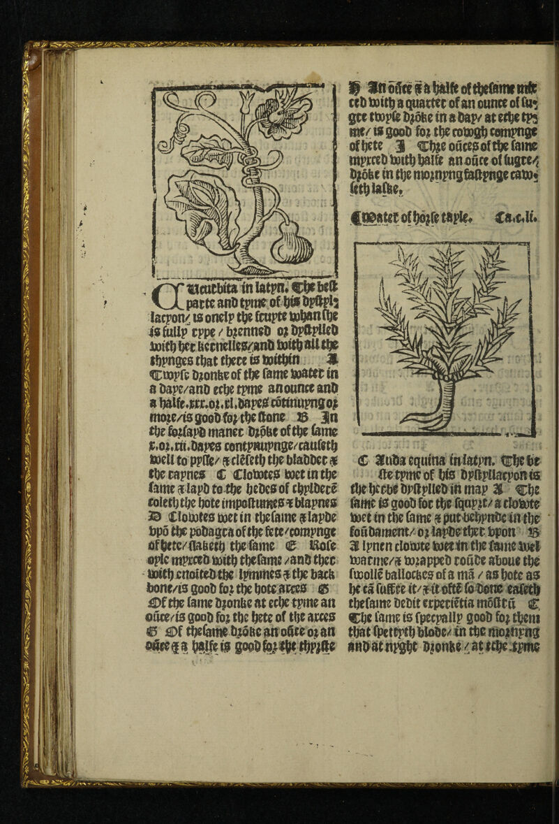 ah miti) 8 quattee of an ounte of gee in a Oajv at tt^ tps me/ is gooD lo; tt;e cotvg^ compn^ of^te 1 ^i^eouceaoftfjefame mpiceDbott^M anonreoffugee/^ Djobe in ttje mo}npngfafti>nge tarn; (tt^lafbe. Coatee of l)p}retat>te« Ca«e4lu lacponi^isonelf’tf^ficaf’tetofianfl^e i 4ofuUi> tppe / bjcnneH ojOpttpUeO I loitb beenellea/:ant) txiit^ sU t|ie tbpngestbattbeeetsmttl^in H Cmpfc D;onbeof the fame mater in a bape/ano eebe tpme an onnee anO a baUe.ett.o^tl.bapeie(cotinupngo; mo^e/isgoobfo^tbtftone 23 in the manee btbbe of tbe fame e.oi.ni.liapescontpmipnge/eau(etb melf to ppOt/ 9 clSfetb tbe bfabbet $ c 3fuba equina inlatpn. Cfit be cbetapnes C Clototeismetin tbe Hetpmcof bis bpdpUacponis fame $ lapD to tbe bebes of ebpibete tbe bcebe bpftpifeb in map 3t ^bc eoletb tbe bote impofttunes ^ Uapnes fame tiS goob foe tbe fqap^t/ a clomte 3a Ciomtes met in tbefame a lapbe met in tbe fame at put'bebpnbc in tbe * bpdtbepobageaoftbcbzte/eompnge foubament/o;lapbetbeebpon m of betc/flabetb tbe feme € Utofe sitpnenclomtemet in tliefamemel o{4c mpeeeb mitb tbefame /anb tbee matme/a miappeb eoitbe about t^ mitbenoitebtbc ipmmes 9 tbe bacb fmoUe ballocbe? of a / as bote as bone/isgoobfoi tbe bote aeees (n be cafusee it/at itoftS ib bone eafetb Mtbe fame bjonbe at eebe tpme an tbefame bebit eepetietia moSeu c, ouce>'i3 goob fo; tbe bete of tbe aieces cbe fame is fpecpallp goob fo; tbeni @ )6Df tbeiameb;^bcano6teotan tbatfpettptbblobe/tntbemoinpng oiieef a bqife is goob tbpjfte anbat npgbt buonbe / at tebe ipme