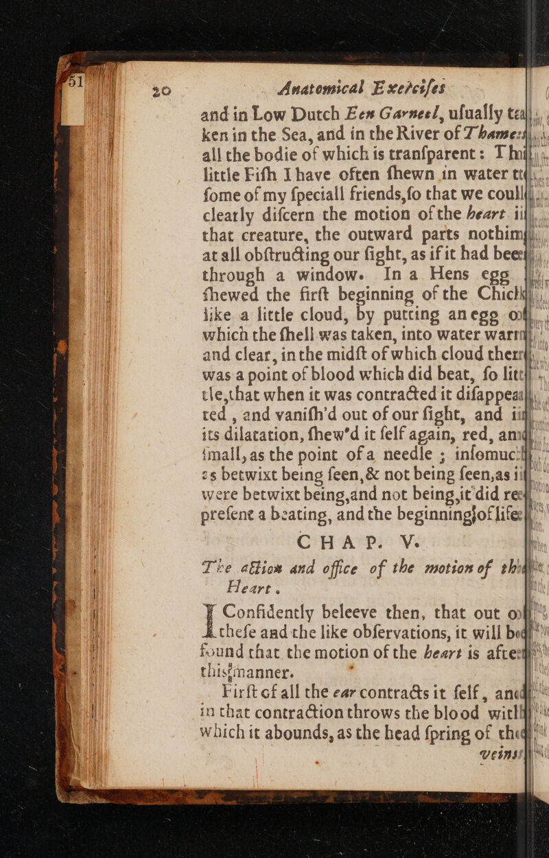 and in Low Dutch Ees Garneel, ufually te: [ through a window. In a Hens egg like. a little cloud, by putting anegg o was a point of blood which did beat, fo litt bei MN ; y B. Al d prefene a beating, and the beginningjoft lite: | CHAP. V. We Heart. thistimanner.