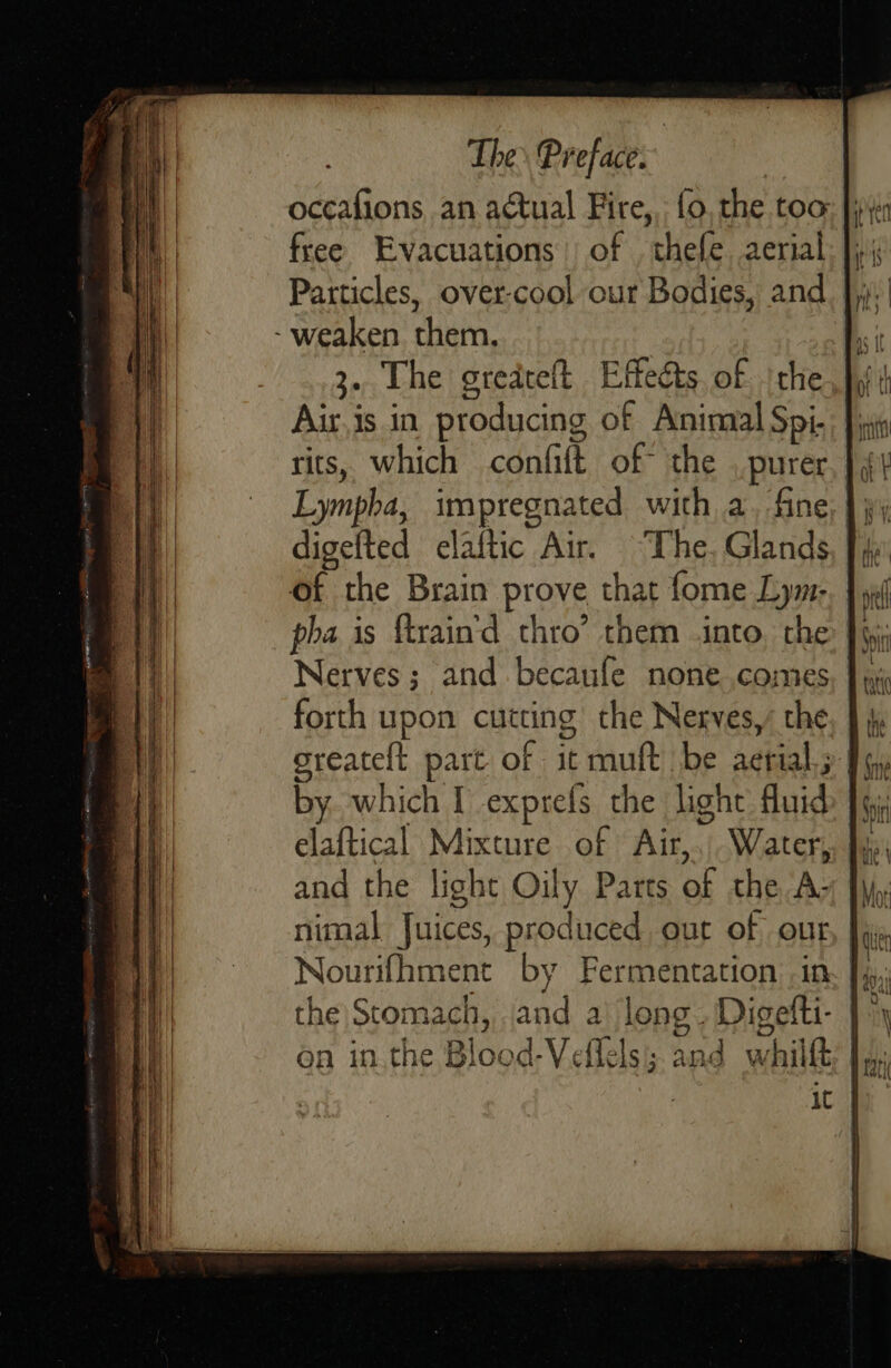                                           occafions an actual Fire, free Evacuations Particles, over-cool 3. The gredtelt Effedts of ithe Air.is in producing of Animal Spi- Lympha, impregnated with a. fine digefted elaftic Air. sreatelt part of it muft be aerial; elaftical Mixture of Air, Water, and the light Oily Parts of the, iA: nimal Juices, produced out of our the Stomach, and a long. Digetti- 