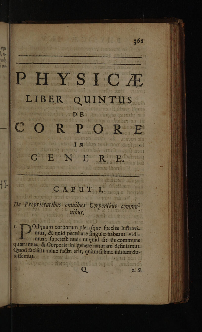 LOS PHYSICA LIBER QUINTUS DE IC O- RP-O-R--p DOT NP peor quie: CAPUT..I | De Proprietatibin | omnibus Corporibus Commu- | uibus. Q. 2.8