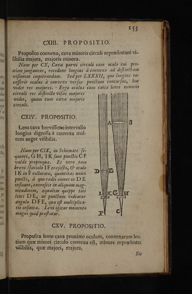 75 CXHIL. PROPOSITIO. iM Propofito convexo, cava minoris circuli repreefentant vi- wm fioilia majora, majoris minora. | Nam per CX, Cava paroi circuli cum. oculo cm pro- | aime junguntur, recedunt longius à convexo ad difl inam m viffenem impetraudam. Sed per LXX XII, quo longus ve- AM cefferit oculus à comvexo ver[us puntbum concmr]us, boc 1 : x ; | videt res majores. * Ergo oculus cum cava legte minoris | circuli ves di(intle vi[as znajores WS idet, quam cum cava majoris | circuli. ! ^N ^ CXIV. PROPOSITIO. longius digreffaà convexa mul- tum auget vifibilia. Nam per CIX, in Schemate | [c quenti, G H, IK funt puntti; CF |]. valde prepinquae. Et vero tam brevi 5patiolo 1T trajctlo, € oculo B . . Lens cava breviífimo intervallo E! | i ^ B IKzzFcollocato, quantitas unici | nam . Ar . TÉ puntli, à quoradiz omnes ia D E. | dit ; de ei s imnfinunt, excrejfcit in aliquam mag- n mtudinem, «qualem quippe toti | FW leni DE, ut panttumm videatur angulo D F E, que eff multiplica- to ipWnita. Lewiigitur momento |. magni quid prafL atur. tium que minori circulo convexa eft, minora repraefentat vifibilia,, quee majori, majora. i SORT! Su | Ma—— a» -—--