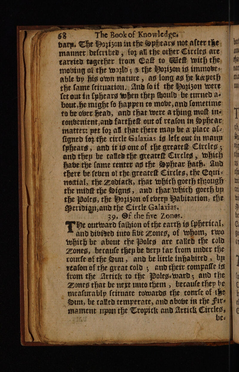 on RED alae Hath. Che Worijon inthe Spheare not atter the manner. defcriber , fox all the ocher Circles. are. tarvies tegerher fram Call to We with the mobing of the warily; « the Bortjon 1s immove- able bp hig own tature, ag long ag he kheepeth the fame (cituatton., Ana fott the Bogijouw were fet out fin (phears when then thoult be cnrned a- bout He might fo Happen ta mobve, and fometime fo be ober Head, ‘and that were arhing moll ins consenient and farther out of reafon in Sphear inatter: pet for all thatc there map be a place al- figned for the circle Galaxias fg left ont in mang (phears, and itis one of the qreated® Circles ; Peridigg, and the Circle Galaxias, 39, @F the five Zones. Sunt, be rallen temperate, and above in the Fiv