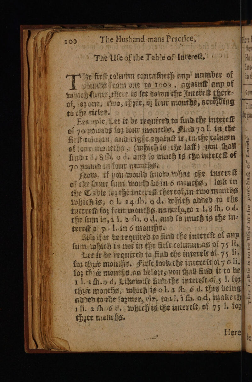 The Ute of the Tab’é of Intéreft, cantafier’ ann’ mumber ant £01004 , again) arp ¢ ir ve is fet Batmn the Jnteves there- of ¥, 82 rane tt Gy $3 ace, Bi fou months, accoming to rps sit ae ato fue the inteveté the, Finaol. ta.che lintt th Uthe Lome 3 ibe 66) peu fall much 13 13 % iatere! 5 Bide 24. 44% hat ‘the ; ‘wot 13 bs Sin 6 nv athe ‘eintcred rherestin sive m mat ante | ol 14h, 9 ds mbith 6 to the vu. qeaey AB i aimeln, to 1% 2 fh, 0 da and {6 much 13 she i 411 6 fianths a the interete 0 af Pay eretie: AS of 75 lis) siren to, find ohe interelt ot. 75 li, for oare mon? Fale lok tt che intevett of 76 lt, fo th: # montee.to belo vou &amp; i oad tt to be 1l.afh.od, Like wile hiatts three montds,: which igo ha h 6 5 4. ‘ht SS it anvientoghe fayrer, vir toi}, 1 i fh. od, maketh 1fi. 2 fho6 d, voi Hes 3. tHe aiterelt of qh te I, fog thace niet hs, | This YaBle is to be Gted inthe purchafe of i asreie Here .