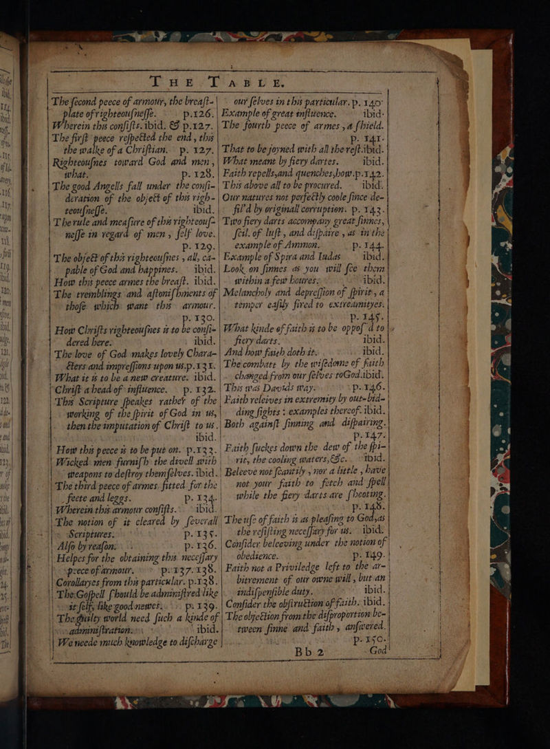 o The fecond peece of armour, the breaft- plate of righteoufneffe. p.126. | Wherein thw conjifts. ibid. & p.127. The firft peece refpetted the end , ths the walke of a Chriftian. p. 127. Righteoufnes toward God and men, what. p. 128. The good Angells fall under the confi- | deration of the objett of this righ- reoufneffe. 3 ibid. T he rule and meafure of thx righteouf- | nefje in vegard of men, felf love. | p. 12 | The objeé of thes righteoufnes , al, BS | pable of God and bappines. ~ ibid. | How this peece armes the breaft. ibid. The eremblings and aftoni{bments of thofe which wane ths armour. p. 130. How Clorifts righteoufnes 1s to be confi~ dered here. ibid. The love of God makes lovely Chara- élers and impreffions upon us.p.13 X. | What it to be anew creature. ibid. | Chrift ahead of infitence. p. 132. working of the fpiit of God in us, then the imputation of Chrift to us. ye Lan rid. | Hors tha pecce w to be put on. p.132., | Wicked: men furni{h the divell. with | | weapons to deftroy themfelves. ibid. | | Lhe third peece of armes, fitted for the | | _ feete and leggs. p. 134. | Wherein this. armour confifts.. ibid. | ne our felves in this particular. p. 140° Example of great influence. ibid: The fourth peece of armes ,a{hield. ». TAT. That to be joyned with all the reft.ibid. What meant by fiery dartes. ibid. Faith repells,and quenches,bow.p.142. This above all to be procured. — ibid. Our natures not perfectly coole fince de- . fil'd ly original corruption. p. 143. Two fiery darts accompany great finnes, example of Ammon. p- 144. Example of Spira and Iudas ibid. within afew houres: Gibed. Melancholy and depveffion of fpirit, a tempor eafly fired to extreamutyes. frery-darts. ibid. And how fas¢h doth it. Ibid. The combate by the wifedome of faith . changed from our {elves roGod ibid. This was Davids way: Lp..14.6. Faith releives in extremity by out-bid= ding fights : examples thereof. ibid. Both again{t finning and difpatring. p-147- vit, the cooling waters, €5c. roid. Beleeve not feantily , nor a tittle , have not your faith to fetch and fpell while the fiery darts. are hooting. | p. 148. | || 0, Scriptures. p.1364) Alfo by reafon:. \- p- 136. peece of armour, * pr137.138. | | Corollaryes from the particular. p.138. || TheGofpell fhould be adminifired tke | canfelf, lake goodnewes:. >. pr 13 the refifting neceffary for us. ibid: | Confider beleeving under the notion of obedience. p- 149. | Faith not a Priviledge left to the ar- | bitrement of our owne wall , but.an | indifpenfible duty. ibid. '| We neede much knowledge to difcharge t oo tween finne and faith, anfwered. bs p: Isc: Bil and trea nF pr a aes semen, 5 a,