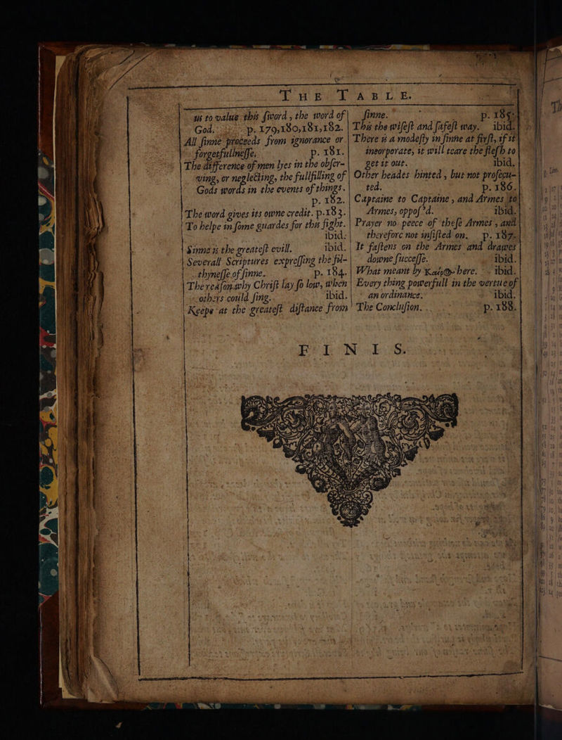 f . &gt; a 6 ° &gt; RINE TE Sy Neer ec ben — &gt; us to value this fivord , the word of God. =p. 179,180,181,182. All finne proceeds from ignorance or - forgetfulineffe. p. 181. The difference: of men lyes in the obfer- ving, or neglecting, the fullfilling of Gods words in the events of things. | The word gives tts owne credit. p-183. | To helpe mm fome guardes for thy f se Sine 1. the greateft evil. ibid. Severall Scriptures expreffing the fu- thyneffe of finne. sae 1 Oa The reafon.why Chrift lay fo low, when others could fing. ibid. ) finne. ‘ p- 189-7 The the wifeft and fafeft way. ibid. There 4 a modefty in finne at firft, tf ineorporate, st will teare the flefh to Bet it out. ibid, Other heades hinted , but not profecu- ted. p. 186. thereforc not infifted on. p. 187. | It faftens on the Armes and drawes downe fucceffe. : ibid. What meant by Kais@~ bere. - . ibid. Every thing powerfull in the vereue of an ordinance. ibid. “p. 188.