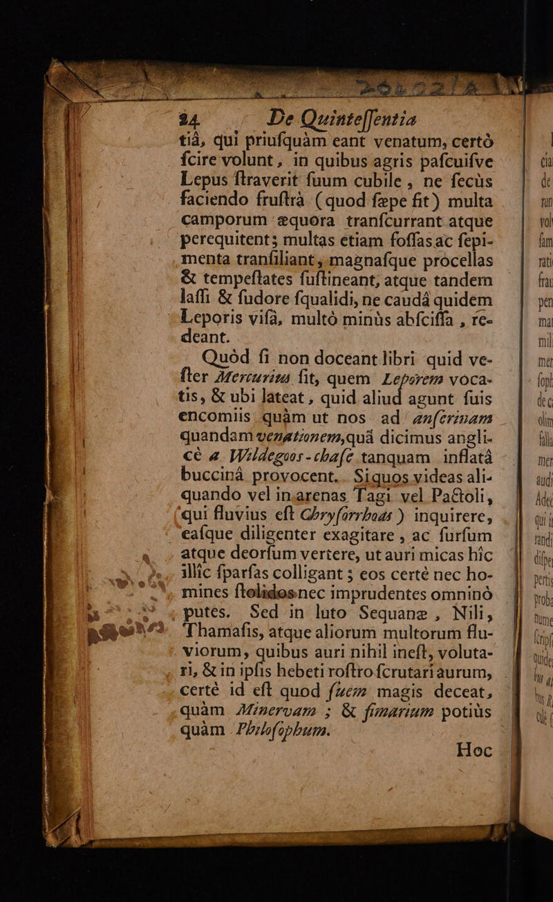 24. De Quinte[Jentia tià, qui priufquàm eant venatum, certó Lepus ftraverit fuum cubile , ne fecüs faciendo fruftrà. ( quod fepe fit) multa camporum. 2equora tranfcurrant atque perequitent; multas etiam foffas ac fepi- menta tranfiliant , magnafque procellas & tempeflates fuftineant; atque tandem laffi & fudore fqualidi, ne caudá quidem deant. Quod fi non doceant libri quid ve- fler Mereurima fit, quem Leporem voca- tis, & ubi lateat, quid aliud agunt fuis encomiis quàm ut nos ad n(erizam quandam vezatznem,quá dicimus angli- cé 4. Wildegoer-cba(e tanquam | inflatá buccináà provocent.. Siguos videas ali- quando vel in.arenas Tagi vel PaGoli, qui fluvius eft G»ryfarrbozt ) inquirere, atque deorfum vertere, ut auri micas hic illic fparfas colligant 5 eos certé nec ho- mines ftolidesnec imprudentes omninó putes. Sed in luto Sequane , Nili, 'Thamafis, atque aliorum multorum flu- viorum, quibus auri nihil ineft, voluta- ri, & in ipfis hebetiroftro fcrutari aurum, certé id efl quod fzezz magis deceat, quàm ZZmervam ; & fümarmum potius quàm . Phz/ofopbum. Hoc