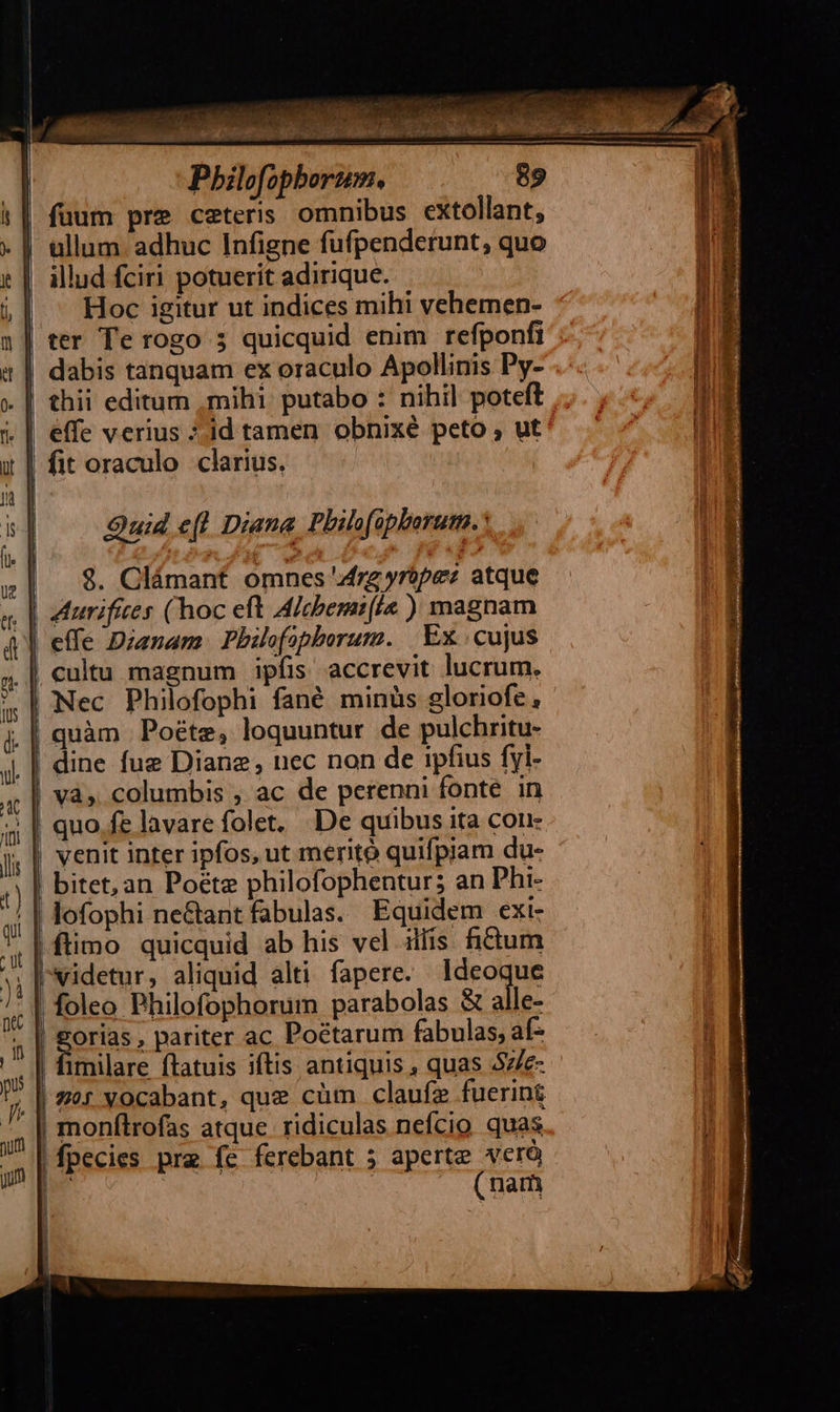 Suid e(l Diana Philfaphorum. $. Clámant omnes rz yrépez atque quàm Poéte, loquuntur de pulchritu- dine fue Diane, nec non de ipfius fyl- videtur, aliquid alti fapere. ldeoque imilare ftatuis iftis antiquis , quas 5z/e- 2); XOocabant, que cüm claufz fuerint | fpecies pre fe ferebant 5 aperte Xerà (nam