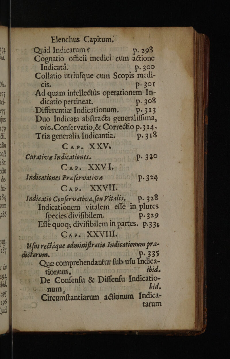 Quid Indicatum ? p. 298 Cognatio officii medici! cum a&amp;ione Indicatá. p. 309 Collatio utriufque cum Scopis medi- cis. p. 3or Ad quam intelle&amp;üs operationem In- dicatio pertineat. p. 308 Differentiz Indicationum. p.313 Duo Indicata abftracta generaliffima, viz.Confervatio,&amp; Corredtio p.314. Tría generalia Indicantia. p.319 Cap. XXV. Curative Indicationes. p. 320 Car. XXVI. Indicationes Pra[ervative p.324 Ca». XXVIL Indicatio Confervativa, [eu Vitalis, — p. 328 Indicationem vitalem effe in plures Ípecies divifibilem. p.329 Effe quoq; divifibilem in partes. p.33; ! Ca». XXVIII. U fus recláque adminiftratia Indicatiomum pra- dicfarum. p. 3 Que comprehendantur füb ufu Indica- tionum, ibid. De Confenfü &amp; Diffenfu Indicatio- num, lid. Circumftantiarum a&amp;ionum Indica- tarum