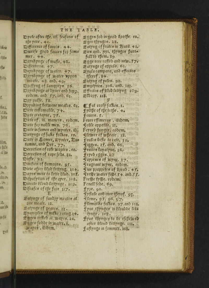 $Dp cfe of fa t$ e. Hit feafor.e of tpr pere. 40. difference of fauces. 44. JDiKcrfe gocb fauces fo; fern* mcr. 4+. d?pn£pnge cfnuiffe, 45, iDiffenfena, 47. drpnfcpnge of fcoafcr. 47. d?pnfcpnge of ixafer Nippon meofe. 43. anb. 49. Dpcffpng of fanipjfps. yS. Dppnkpnge of bpner anb fupp. eobcm. anb. f 7, tint. 61. D?p puffe, rs. dppnkingBcf&enemeafce. 5i, Diefe niffowdCPe. 74. ©irfe cerfarne, 7f. duff of . in. manors, eobcm, diefe fo?noffcmen. 76. JDiefe in f omet anb fcopnfer. iff. ©iefpngc of fic&e fcfkes. eo. iDiefe in bonier, irpnfcr, £u* fumne, anbfrer. 77. tDfcocfion of cofe Sxopfes. eo. Decoction of rape febe. 81, 55nf?e. 91. IDmifion of Rumours, gf. iSiefe offer 6?tib Peffpng. 104. iDopfff mefe i0 feffe gfub. 105*. JSifpofpfion of Reaper. 103, IDirecfe Bfotib fetfpnge. 109, Difenfce of f0e face 117* E £afpnge of ftmb?p meafcs af onemeafe. 12. £afpr,gecf peoree. 15. gaampfce of mifKc eofmg.i4. jffggce ro'ffeb ,ii. it apes. 20, irgges fobbc in S»afev« ii, , jtrapce .itfibfm, £ggrs fob in goob B?off5e. eo, jgger f^pnges. 28. igafpng of frufce in Btiftl. 41, igies anb. pfoi. ff^pngcs 0urr* fufffo f£cm. 89 ggge rere rofteb anb nefco, f 7. JSafpngeofappuls. 6?. £nufa campana, anb effecfee t$crof. 84. jSafpngofpefes. 92. fsmpfpnes. 106. anb. irj. £ffecfee cf.ffub feffpng 109, £f£o?p. 113* F Cf^ corf? forties, i» f pff£c eft$c4* f fliers, f. Feuereffimerns . i6ibem. f c6Fe oppefife. 11. Fepnebpunger. eobettt. ^fcfcoer of iopcafe . i3. j;:oufcs6cf?e foeafe, fo4 ^igges. if. anb. 66. jfrm'feefajoofpue, 26.' f rpeb cggee. 20 ^apjcncsV Sxpne. 27. ^fagronf fccpnc, eobcm. fiue p?op?efcs of 8?eab . 4f. fre$e ixafer fij?e.f4. anb.ff, FrelPc fpfpe. eobern, Fcnrfffebe, 69. fp?e. 90. *£pf?nfe anb cure f$erof. 95. ■ffcme, pf. 95, 57. f femafiKc foffccs. 97.anb 101. f pue f^pnges in Pfcubbe feta fpnge. 103-. jfpue ffipngcsfo 6e efcik&fb' offer ffotib fetfpnge. m, f affpnge in fommer. H3* m