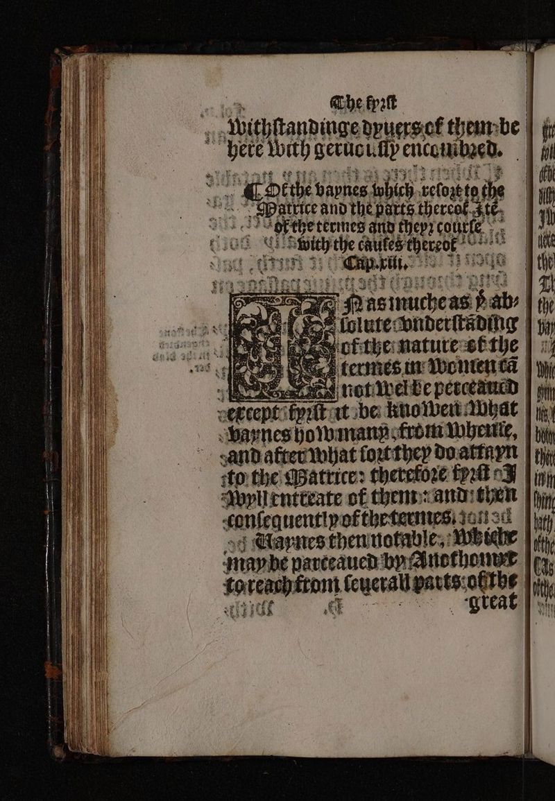 OR 8815 Hee 0 . d iolute: spuberttaD | wo” eee ofkthe nature et the 15 EES Ded, — in Wentenca | | 5 lt u. be knowen What 14 Baynes how mann from whenle, | hy vand alter what tot they do attayn | iy) to the Matrice: therefore fyꝛſt oF | in, Wwyll entteate of them and then n comfequenttp oftzeterntes, n fin Naynes then notable, weten | i, ‘maybe parteaued by Anothomet 103; greachttom ſeueral pants: n | oF