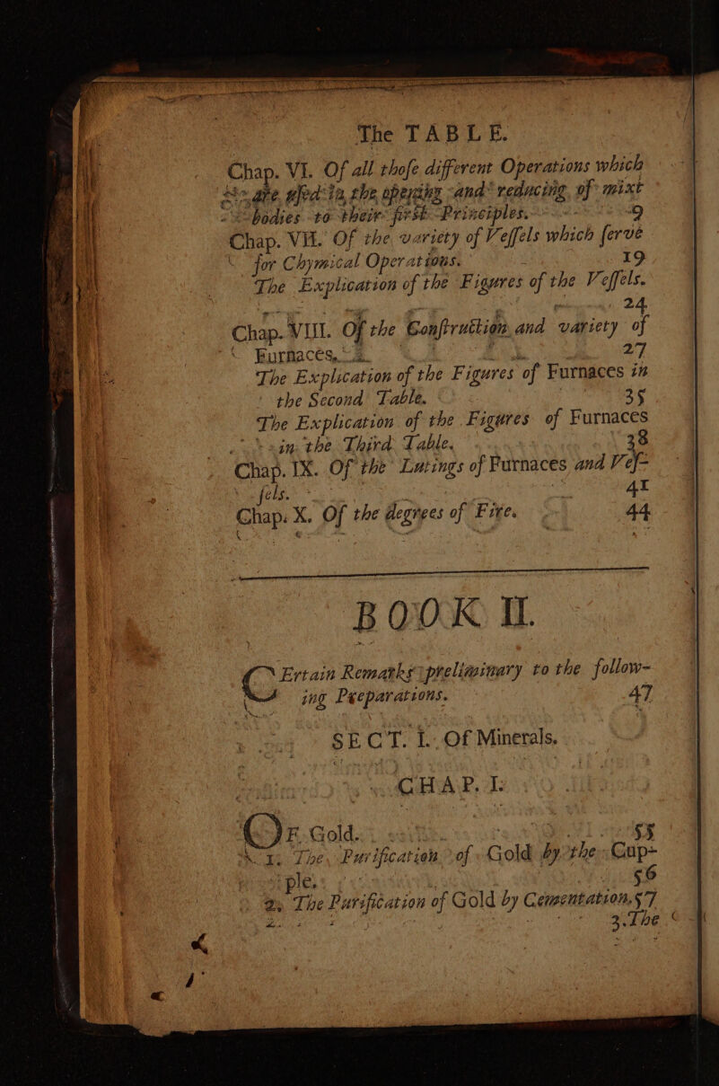 es VI. Of all thofe different Operations which im are, wedi, the, openahy and reducing, of mixt “bodies to their first “Principles. fated ie i ‘chip. VIL. Of the, variety of Veffels which ferve for Chym: cal Operations. 19 eee ba ade of the Fi igeres of the Vi ee Chap. VIL. of the Gonfiruttion ana ‘variety oo \ Burmaces, 2. 27 The Explication of the Fi igures ‘of Furnaces int ' the Second Table. . 35 The Explication. of the Figures of Furnaces . sin. the Third Table. 38 oo IX. Of the Lutings of Furnaces and Vef- fels | I aie na Pf ae degies a Fi er e seid Remarks preliminary to the follow~ ing Peeparatrons. 47 i: Gold... < 55 <I. Tbe Pi ui ication of Gold be the: Cups 56 ge , The Parison J Gol d 7 Cems nt ation.§ 7 a“ 3 The