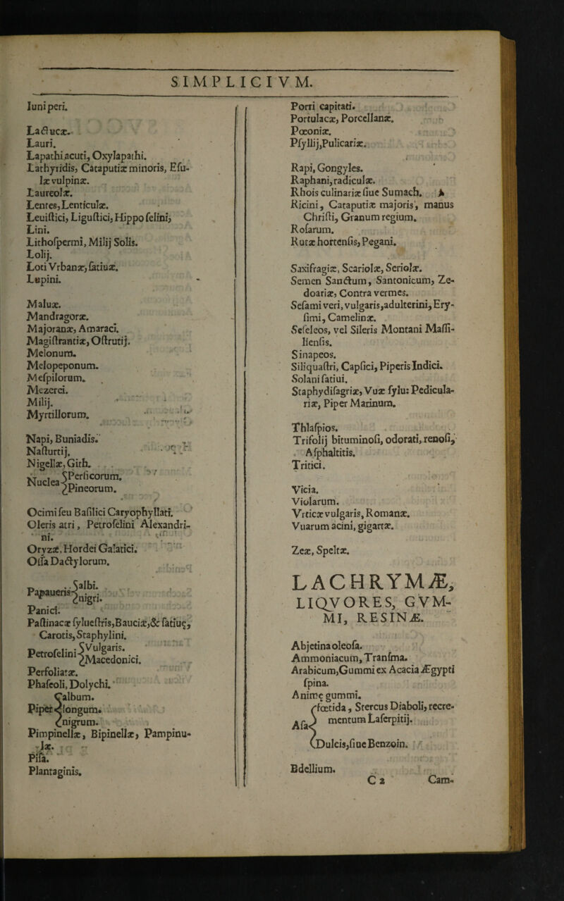 Iuniperi. La<51ucx. Lauri. Lapathiacuti, Oxylapathi. Lathyridis, Cataputix minoris, Efu- Ixvulpinx. Laureolx. Lentes, Lenticulx. Leuiftici, Liguftici, Hippo felini; Lini. Lithofpermi, Milij Solis. Lolij. Loti Vrbanx,£atiux. Lupini. Malux. Mandragorx. Majoranx, Amaraci. Magiftrantix, Oftrutij. Melonum. Melopeponum. Mefpilorum. Mezerei. Milij. Myrtillorum. Napi, Buniadis. Nafturtij. NigelIx,Gith. TPerlicorum. A .. Nuclea- > Pineorum. Ocimi feu Bafilici Caryophyllati. Oleris atri, Petrofelini Alexandri¬ ni. ^ OrvzX, Hordei Galatici; OifaDa&ylorum. L/UX3 n ..Salbi. P^pwiena^. . Panici. Paftinacx fyIueflris,BauciX,& fatiu$, CarotisjStaphylini. Perfoliatx. Phafeoli, Dolychi. Calbum. Pipere longum* cnigrum. Pimpinellx, Bipinellx, Pampinu- Jx. Pifa. ~ ^ Plantaginis. ■ Porri capitati. Portulacx, Porcellanx. Poeonix. Pfyllij,Pulicarix. . i Rapi, Gongyles. Raphani, radiculx. Rhois culinarix fiue Sumach. > Ricini, Cataputix majoris', manus Chrifti, Granum regium. Rofarum. Rutx hortenfis, Pegani. Saxifragix, Scariolx, Seriolx. Semen Sand:um, Santonicum, Ze- doarix, Contra vermes. Sefami veri, vulgaris,adulterini, Ery- fimi,Camelinx. Sefeleos, vel Sileris Montani Mafli- lienfis. Sinapeos. Siliquartri, Capfici, Piperis Indici. Solani fatiui. Staphydifagrix, Vux fylu: Pedicula- rix, Piper Marinum. Thlafpios. Trifolij bituminofi, odorati, renofij Afphaltitis. Tritici. Vicia. Violarum, Vrticx vulgaris, Romanx. Vuarum acini, gigartx. Zex, Speltx. LACHRYM Mi LIQVORES, GVM- MI, RESINA. Abjetinaoleofa. Ammoniacum, Tranfma. Arabicum,Gummi ex Acacia ^gypti fpina. Anime gummi. /•foetida, Stercus Diaboli, recre- mentum Laferpitij. (Dulcis,fiue Benzoin. C 2 Cam- Bdellium.