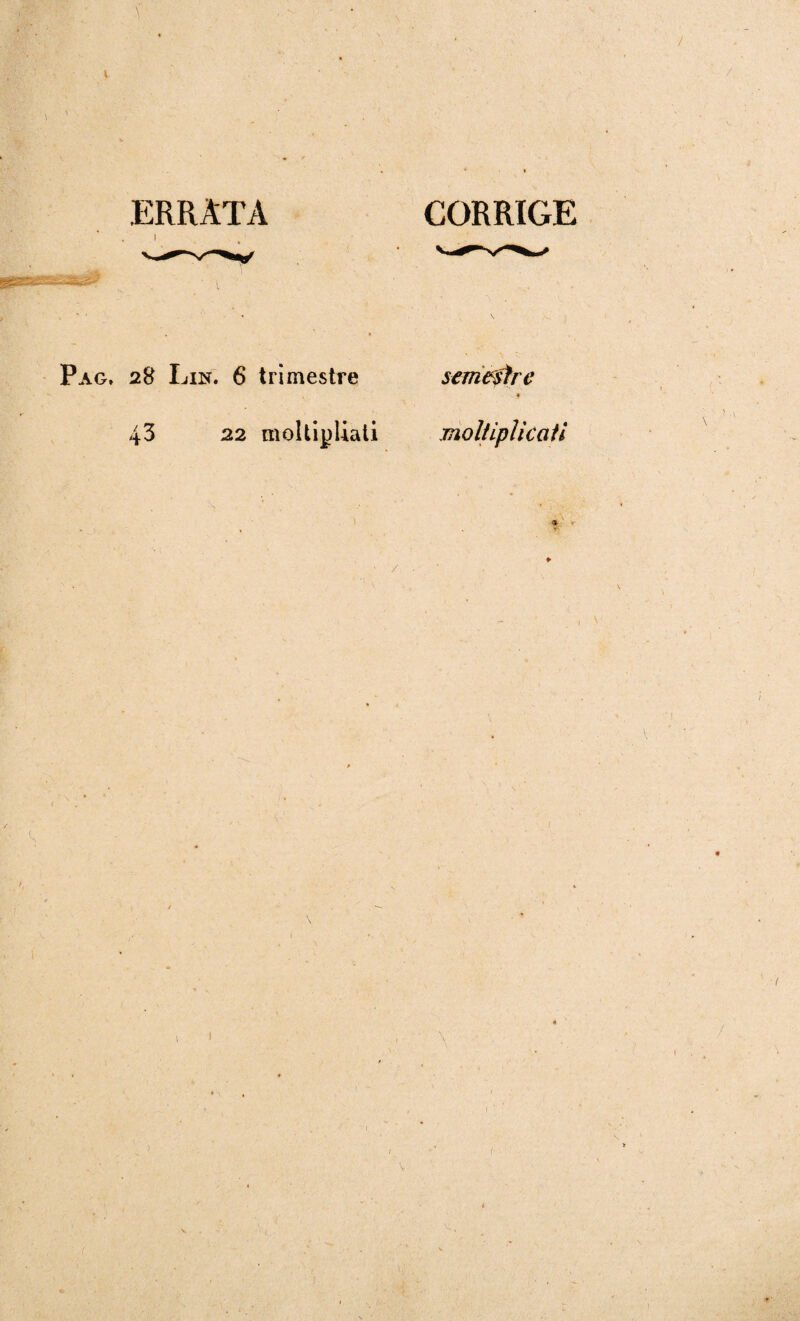 V ERRATA Pag, 28 Lir. 6 trimestre 43 22 moltipliati - / CORRIGE semestre « moltiplicati