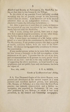 Cow-pock inoculation : The following facts are laid before the public for the encouragement of those, who entertain any doubt respecting the efficacy and success of vaccine inoculation ... / [John Theodore Archibald Reed].