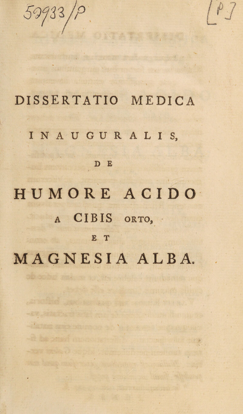 INAUGURALIS, **'V \ I D E , \ , HUMORE ACIDO A CIBIS ORTO, - E T MAGNESIA ALBA. v