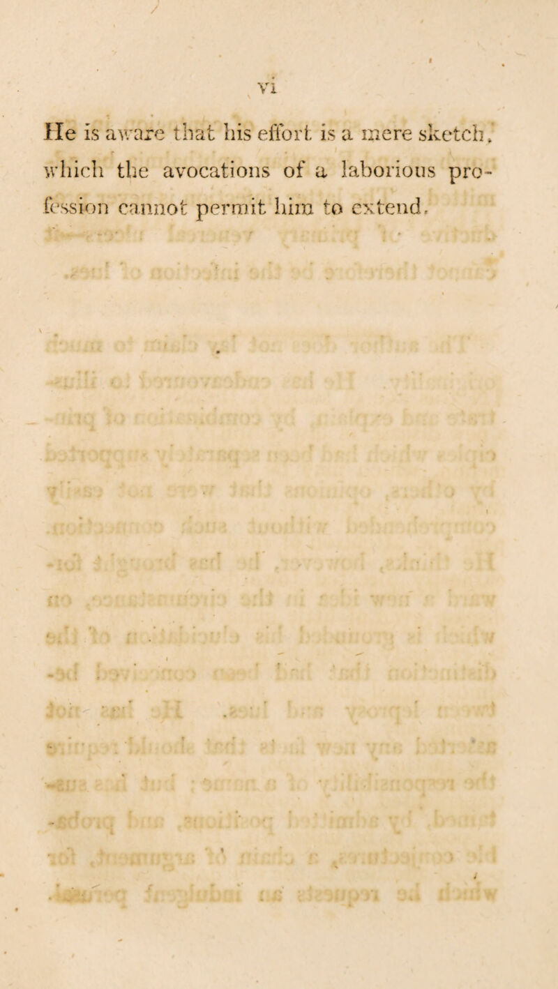 / « vi \ lie is aware that liis effort is a mere sketch r which the avocations of a laborious pro Cession cannot permit him to extend. > *