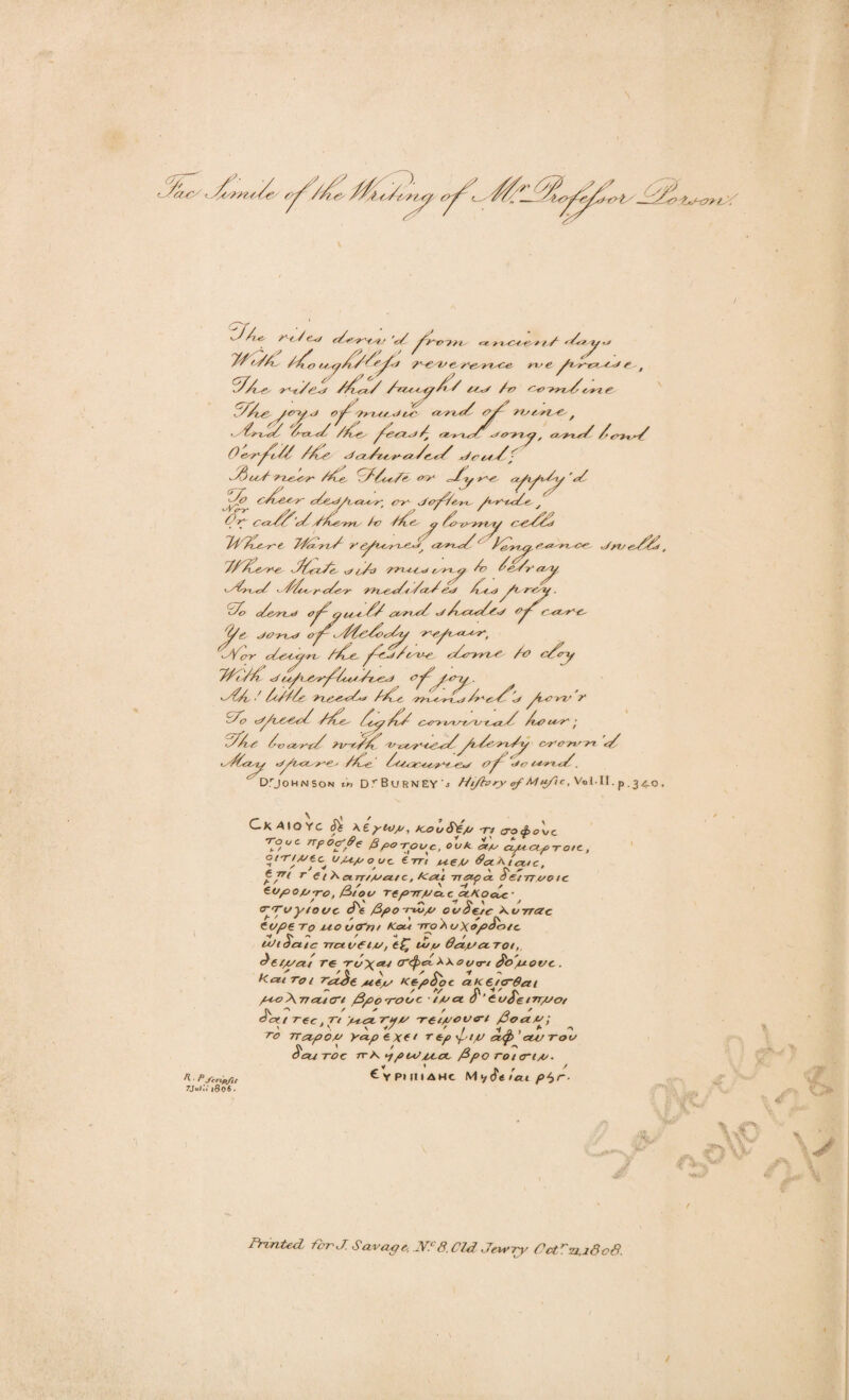 T~tA C-c/ '/ 'Y 'S ' 'A ^Ar/zzz .* ? t CY *r * / / ' Asy • /’Az /7*~€d'€. y^/rooe. rue f1' r ZZycrlxe, ^ ^ Scrifpit 7JM1806. A.e r'zAeAj /A,*/ A'tz ty/’ / /'.' Ar> cn roxA, A'A'/nr yrzy ,j o^Orzzz.J tn a-  // tT • ,'Aru<A AercA /AA ^zSTZ /j sz. »^v*pA rPc CtxAp AftuS rises' /AA ~AAAcc/e. vr1 •Ao oAer^y- cAe^fi-asur-' err e/crpfyen. ymocAe j A K CcuAAcAyAA&rru A? /AA a Ao-crrrvyy C^'A/A A4Atzz^r~e TAAAnA y ^eurren^ and ^ Jdrpye'ZzaT^ce. ./ruedd AAAuecre A^AriAe* a zd> ymn^ ten.y A Ae^Ay yd 'SArt^A ^ 'AA't-'r-tA&r medz'AczA eAz Aa-C^/t. yey. Ao den^ Q tzzAA and «/ A^zzA/s mne. tye JO-yuc oy^dAcAc’dy nyyuanyi JAot oAcy^-ru dCe. ^A-z/tsZze cAzrrrtsf Ao dry taAaaC <p ttyxyta^AcaAmci A'*y/ • dA ■' ItAA-Ae ymed^ AACc. 'TAn^rx^ yh^CA'l.A X -/^^e.' //s^A /ls^ (AAT^ ZsTSy/Ty A^Xs^ Art? ’ <z.rd Zv-eAAi. zz-cnadgnA^y/t. Ar rzAy ca’O n' rz d ’ /At /y tzy?<z z'Z'' /Ax ‘ Ass, Z'YYYZ 'Y Y’.z t ■ y ’Z > ZZYY cA. D.’JohnSon in DrBliRNEY'j Hi/fary of Mu/ic, Vol.II. p . 3 C-KAlOYCtfe \epttip, /cooS^e/z tz crotpo'yjc. To^c npocf&e fipo -roue, ovk an apeapyoze, ot'riyzec.^uptp o uz. edt aep> &a_ a ten c, *p r 11 A arrzpzat c, /<at -n apex. AeiTn/oic topopzyo, d>tou Ttp-rrpcx cjzKoAc ■ <r/Tiz y t o 0 c Al&po-rAZp o tzAe/tr Ku-nac h ' * * '♦ \ / ]\ tope To U-O izCTnz Aon -rro A uXopdo/c. 0J1 Acne Traoei/t/, e£ uz.iz 6a.pzct.Toi, A’etyctt re Tu\t=u crQet. AXoOirt Ao'pzlovc . Kent To l raSe M€pz Kf-pAoc aK6jG~0at pna\Tr at <Ti /Spo'rouc • A At ct A’t oAerrrpzot Aa t rec, Tt pnceTuf/ -retpoocri j3oa/z; ' ' N 4' '/ rs> TTapop/ yapexo repiptpi atp ccotoo Agu toc tt A 1p to pea. fipo rottrtAz• « 1 . , / typtiiuHc M Yoeuztp^r- Printed fcrJ. Savnpe-. DP3.C7d Jever^z Petrn.iScS.