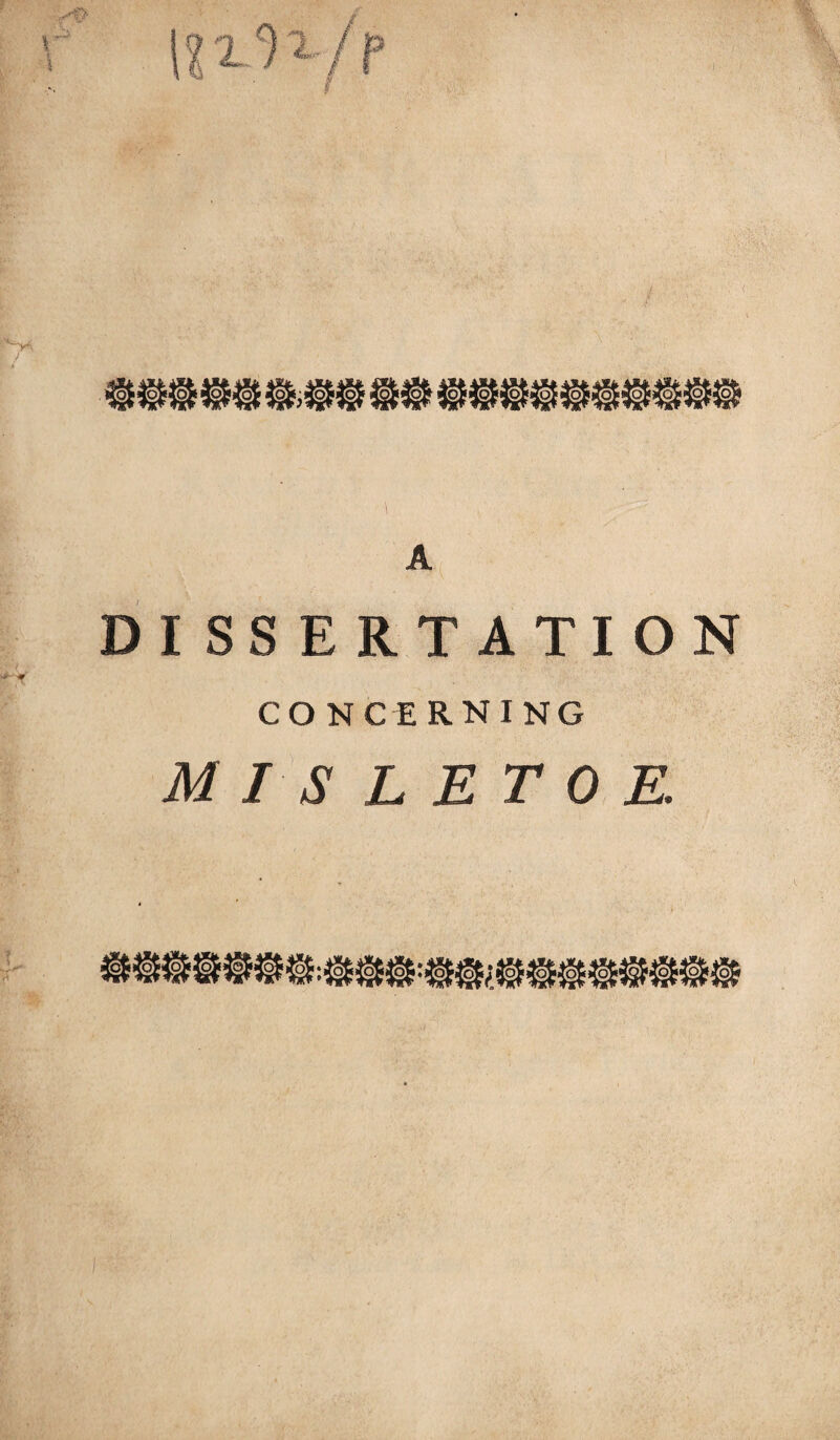 A DISSERTATION concerning