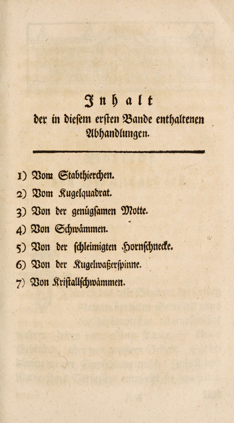 bet in tiefem erflen 23anbe enthaltenen SlbbanWungen. 1) Q3om (Stabtf)ierd)ett. 2) 33om Äugelquakat. 3) 93on bei genügfamen Wotte. V 4) Q3on (Schwämmen. 5) 93on bet fchleimigte» $omfchnec?e. 6) 'jßon bei’ Äugelroafjetfpinne. y) £>on ÄiifkUfchwämmen.