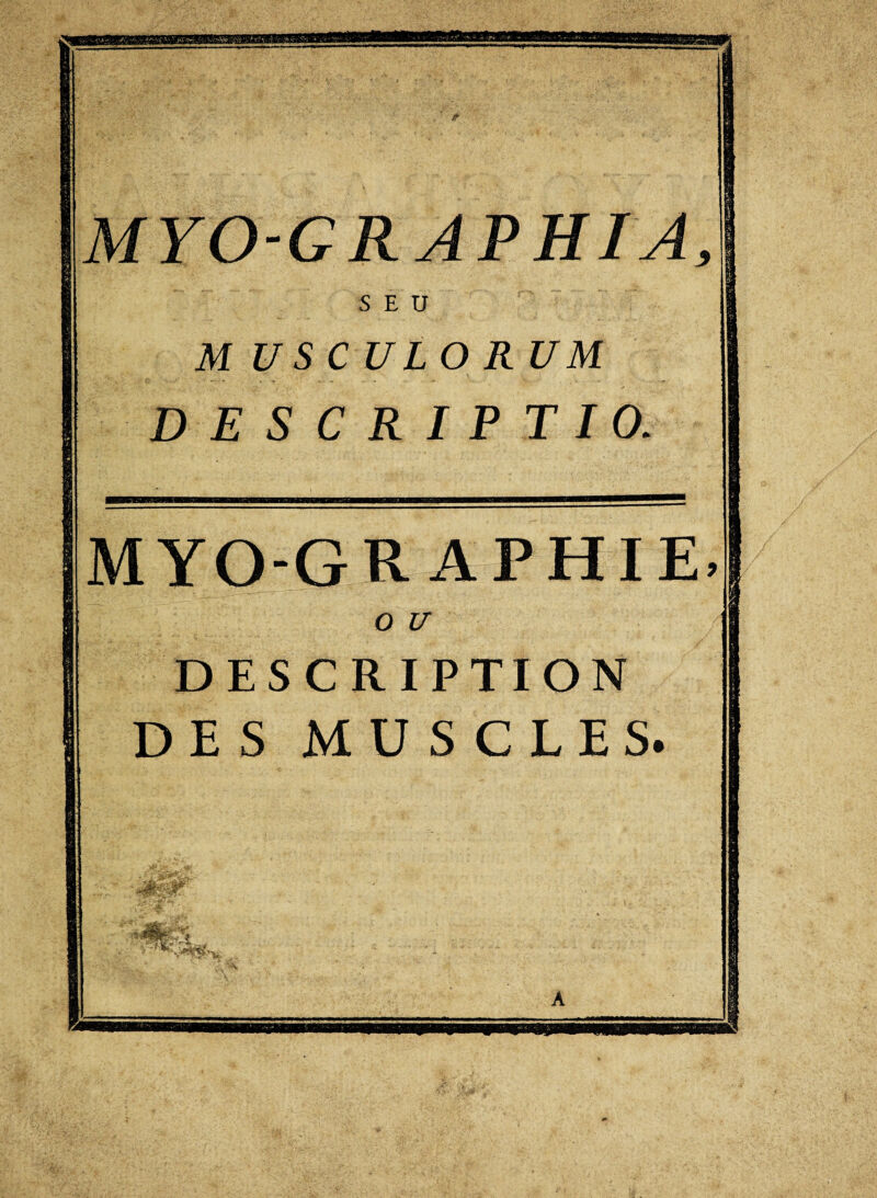 M U S CULO R UM DESCRIPTIO. MYO-GR APHIE. O U DESCRIPTION DES MUSCLES. 1