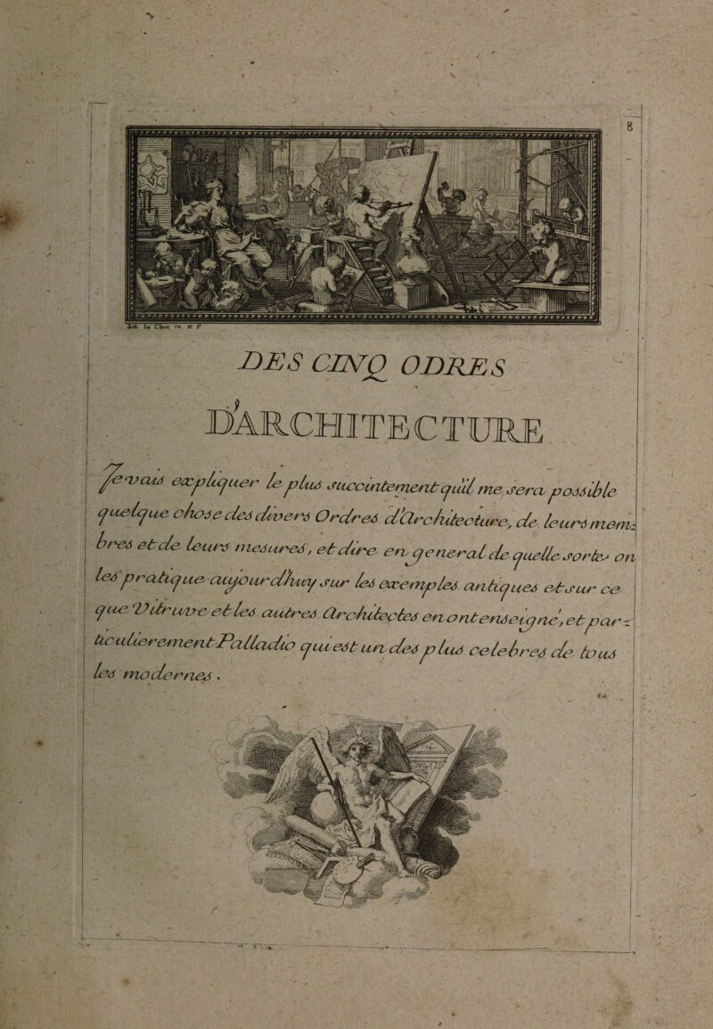 Sri. U Cltrt «? -DES CINQ O DRE S O u au cic i ( memA pùpuer U plus eueeintement cjùi/ me sera,possible pœlpue oluEf e des divers Ordres d'Clec Intertitre, de leurs b,™ ctde leun rneéuccA, eàdu-e e,vjen^alEc/uelLsork, on lai pratujuccuÿourd'/uiy eue Isi eæempteà antujuat e>tcur ce | cjue ‘Viiruvc- e£le<s aiUr-eé UrcAUeclcd en ontcmeujnc, et par = | ^ulierertiewtPalladio yuiestun,de4pltcé célébré* R tou* * les modernes.
