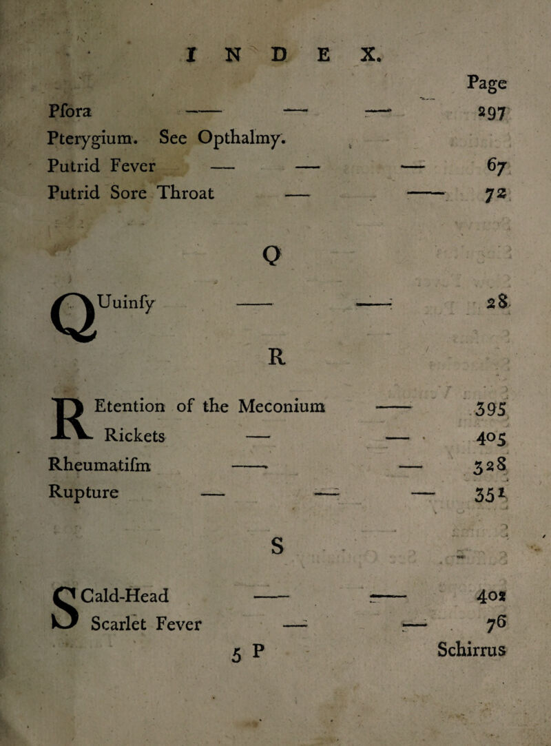 s 1 Page Pfora —— -— -— 297 Pterygium. See Opthalmy. it ^ 4 * Putrid Fever — — — e7 Putrid Sore Throat — •— 72 0 Q Uuinfy R REtention of the Meconium Rickets — Rheumatifm -* Rupture — — 28 ■> 395 405 328 351 1 a S Cald-Head Scarlet Fever 5 P 40* • 76 Schirrus