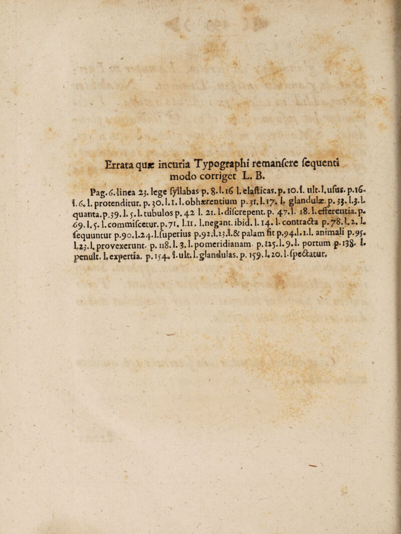 ( I ' I N ’ 1 Errata quas incuria Typographi remanfere fcqucnd modo corriget L. B® Pag. 6. linea 23. lege fyilabaspt8*l.i6 l. elafticas. p.io.l. ult«l«u(iss*p*i£« 1.6.1, protenditur, p. $0.1. i» l.obhasrentium p. 51J.17. i? glandulae. p.$$. L$.L quanta.p.59.I. j.l.tubulos p.42 1* 21. l.difcrepent. p. 47«b 18.1. efferentia. p« 69.L5. l.commifcetur.p.yit l.n. l.negant.ibid. I.14. Lcontra&a P.78.U2. L fequuntur p^o.l.aq.l.fuperius p.92;1.23.L&palam fit p.94.1.1.1. animali p.9f* L25.ltprovexerunt, p. 118.1.5.1*pomeridianam p,n5.1.9*L portum p-i38* 1* penult. Lcxpertia. p.i54* Luk. 1.glandulas.p. i^.leZO.l-Lpc&atiir* , v - ' M \ L 1
