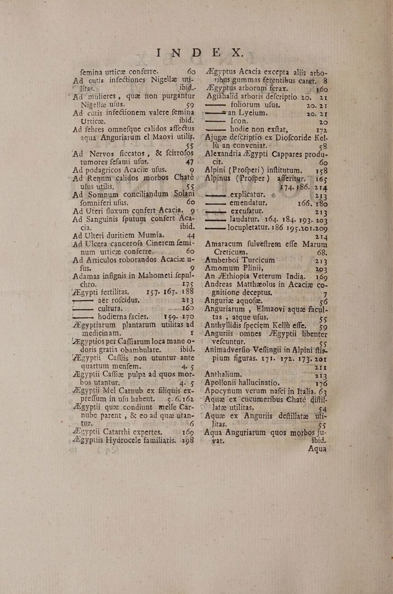 femina urticze conferre. 60 Ad cutis infectiones Nigelle uti- litas. ibid. * Ad mulieres , quz non purgantur Nigellae ufus, 59 Ad cutis infecionem valere femina Urticze. ibid. Ad febres omnefque calidos affectus aquá Anguriarum el Maovi utilis. 55 'Ad Nervos ficcatos , & fcirrofos Ad podagricos Acacize ufus. 9 Ad Renum calidos morbos E ufus utilis, Ad Somnum conciliandum sola fomniferi ufus. 60 Ad Sanguinis fputum confert Aca- cia. ibid. Ad Ulteri duritiem Mumia. 44 Ad Ulcera cancerofa Cinerem femi- num uiticze conferre. 6o Ad Articulos roborandos Acaciz n fus. Adamas infignis in Mahometi eni chro. Egypti fertilitas, 157. 167. 18 ——— à€t rofcidus. 213 ——— — cultura. -.. 160 hodierna facies. 159. 170 AEgyptiarum plantarum utilitas ad medicinam. I VEgyptios per Caffiarum loca mane o- doris gratia obambulare. ibid. quartum menfem. 4. 5 JEgyptii Caffize pulpa ad quos mor- bos utantur. 4, ZEgyptii: Mel Carnub ex filiquis ex- preffum in ufu habent, | 5.6. 162 nube parent , & eo ad quae utan- 2 tur (6 ZEcyptii Catarrhi expertes. 169 4Egyptiis Hydrocele familiaris. 198 JEgyptus Acacia excepta aliis arbo- ribus gummas ferentibus caret. 8 gypis arborum ferax. - |. x60 Agiáhalid arboris defcriptio. 20. 2x foliorum ufus, 20:51 ——2 3n Lyecium. 20. 2I 3 Icon. 210 hodie non exftat, 172 là an conveniat. 58 Alexandria /Egypti Cappares jh cit. 60 Alpini (Profperi) inftitutum. — 158 Alpinus (Profper) afferitur.- 165 s 174. 186. pu ——4 explicatur. «& 213 ——— emendatur. 168. 180 ——— excufatur. 213 ——- laudatur. 164. 184. 193. 203 — — locupletatur. 186.195.101.209 21 Amaracum fulveftrem effe Mine Creticum. 68. Amberboi Turcicum : 2 Amomum Plinii, 203 An ZEthiopia Veterum India. 169 gnitione deceptus. 3 Angurize aquofze. uiis i Anguriarum , Elmaovi aquse gl: tas , atque ufus. 55 Anthyllidis fpeciem Kellà effe. ^ zo vefcuntur. Animadverfio Veflingii in Alpini fü pium figuras. 171. 172. 173. 201 2II Anthalium. Mio Apollonii hallucinatio. T TEP TAS latze utilitas. litas. 35 Aqua Anguriarum quos mgrpos J ju- yat. ibid. Aqua