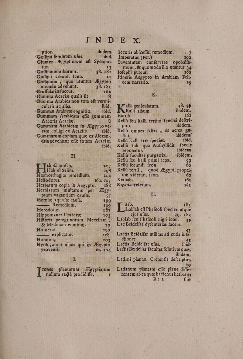 «Gap boni ufus. ; -Giumez . /Ezyptiorum .eft Sycomo- rus. 13 *Goffipium arborum. 39- Goffipii arborei Icen. *Goflipium , quo utuntur Esyptii aliunde advehunt. 38. 181 |. Groffularizefüccus. 162 *Gumma Acaciz qualis fit. 8 *Gumma Arabica non tota eft vermi- cularis ac alba. ibid. Gummz Arabice cognitio. ibid. Gummam Arabicam efe gummam Arboris Acaciz. 8 Gummam Arabicam in Egypto ve- ram colligi ex Acaciis. - ibid. :Gummarum copiam quz ex Alexan-. dria advehitur effe totam ,Acaciz. ibid. ab el mofch, 207 Hab el Salim. 198 MkHzmorrhagie remedium. 204 Heliodorus. 160. 195 Herbarum copia in Aegypto. — 188 Herniarum multarum per ZEgy- ptum vagantium .caufee. 55 Hernize aquofze caufa. 199 Remedium. 199 Herodotus. 187 Hippomanes Cratevze. 203 Hiftoria peregrinorum Meccbam , & Medinam euntium. - 29 Homerus. 190 explicatur. 1c8 Horatius, 203 provenit. 61. 204 Vd D plantarum — /Egyptiarum nullum redé prodidiffe, —. 1 Iecoris abfceffui remedium. ig Imperatus (Fer.) 109 luventutem confervare — opobalfa- mum, & quomodoillo utantur. 24 lofephi puteus. 160 ltineris Aegypto in Arabiam Feli. cem narratio. 29 RU alli geniculatum. $8. $9 Kalli album. | jbidem, barob. |; 162 Kellà feu kalli tertie fpeciei defcri* ptio ibidem, Kellà omnes. falfas , & acres gu: ftui. ibidem. Kellà Kalli tres fpecies. ibid. Kellà fub qua Anthyllidis fpecie reponatur. ibidema Kellà facultas purgatrix. jbidem, Kellü feu kalli primi icon. 59 Kellà fecundi icon. 6o Kellà tertii , ^ quod ZEgypti Propris um videtur, icon. Kernab. Kigoría veterum, L. ba 162. L 183 RE Lablab eft Phafeoli fpecies atque ejus ufus. 39. 183 Lablab feu Phafeoli nigri icon. — 39 Lac Beidelfar dyfenterias facere. Lactis Beidalfar utilitas ad cutis info -: étiones.. 43 Lacs Beidelíar ufus. ibid: Lacs Deidelfar facultas folutivze quae, ibidem, Ladini plante Cretenfis defcriptio, Ladanum plantam effe plane ad rentem ab ea quae hactenus herbariis Kr fuit