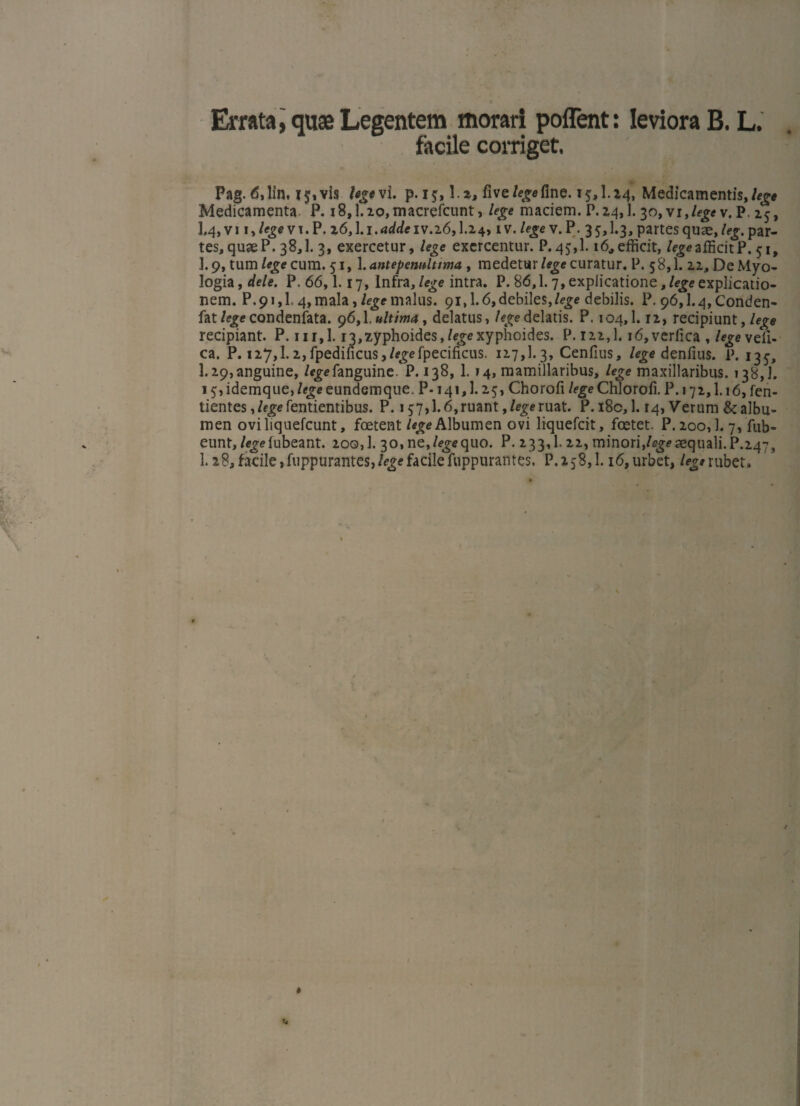 Errata, qu® Legentem morari poflent: leviora B. L. facile corriget. Pag. 6,lin. 151 vis hge\L p. i$,1. %, fivelegefine. 15,1.14, Medicamentis, Medicamenta P. 18,1.20, macrefcunt, lege maciem. P.24,]. 30,vi,lege v. P, 25, 1,4, vii, lege v i. P. 26,1.1. adde iv.26,1.24,1 v. /<ge v. P. 3 5,1.3, partes quae, leg. par¬ tes, quae P. 3 8,1. 3, exercetur, lege exercentur. P.45,1.16,efficit, /*g<?afficitP.51, ]. 9, tum/«ge cum. 51, 1. antepenultima, medetur lege curatur. P. 58,1. 22, DeMyo- logia, dele. P. 66,1.17, Infra, lege intra. P. 86,1.7, explicatione, lege explicatio¬ nem. P.9 i,l 4, mala ,lege malus. 91,1.6,debiles,lege debilis. P. 96,1.4, Conden- fat/e^econdeniata. 96,l.«/t/m4, delatus, lege delatis. P. 104,1.12, recipiunt, lege recipiant. P. iii,1. i3,zyphoides,/<g<?xyphoides. P. 122,1. i6,verfica , /fgeveli- ca. P. 127,1.2, fpedificus,/*g;<?fpecificus. 127,1.3, Cenfius, lege denlius. P. 13^, I.29, anguine, /<g<?fanguine. P. 138, 1. 14, mamillaribus, lege maxillaribus. 138,!. 15,idemque, lege eundemque. P-141,1.25, Chorofi lege Chlorofi. P. 172,1.16, fen- tientes,/e£<? fentientibus. P. 157,1.6,ruant ,legeruat. P. i8c, 1.14, Verum 6calbu¬ men oviliquefcunt, foetent lege Albumen ovi liquefcit, foetet. P. 200,1. 7, fub- eunt,/glubeant. 200,]. 30,ne,/*g<?quo. P. 233,1.22, minori,aequali. P.247, 1.28, facile, fuppurantes,/^? facile fuppurantes. P. 258,1. i6,urbet, lege rubet. » u