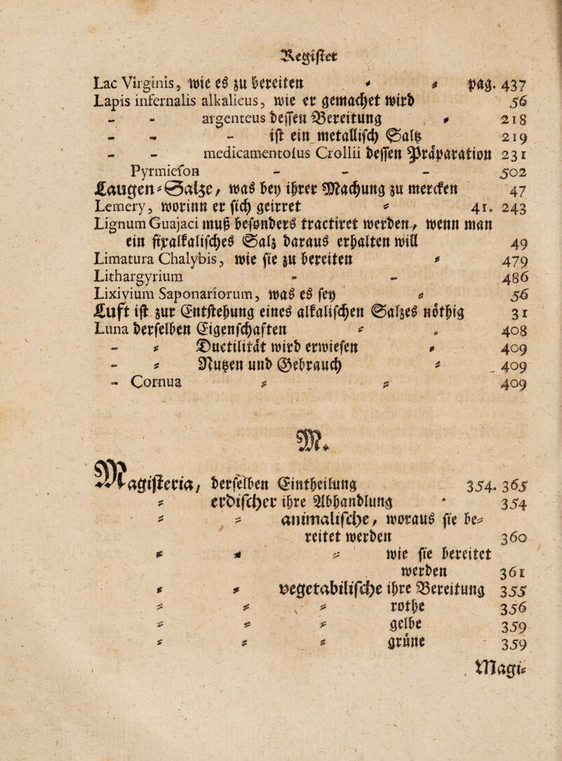 '{ Lac Virgtnis, wie e$ &u Bereiten * * Lapis infernalis alkalieus, wie et $<ttt(Kfyet Wirt argenteus teilen ^Bereitung , * - - ift ein metaflifty medicamentoius Crollii Neffen ^rdpÄttitiott PyrmiefoH - Heuigen *0al$e, wag Be« ifitet SOtadiuns m nterefen Lemery, worinn et ftd) geirret * 41. Lignum Guajaci mu(j Befentetü tractitet werten / wenn man ein ftjralfalifcbeS @<tlj Baratts erwarten will Limatura Chalybis, wie fte ju Bereiten * Lithargyriuni - - Lixivium Saponariorum, waS e$ fe« * Huft i(l jur ©ttfteBung eineö alfölifdjen 0<tl$eS Luna tetfelBen ^i^ettf^aften * ©aetilita't wirb erwiefen • 3]uien «nt ©eBretucb * Cornua r 56 218 219 231 .502 243 S? :r-k z 479 486 56 3i 408 409 m lagiftevia, terfelBen ©intBeilitng 354.365 ? etfrtfct)er itre SlBjjantlung * 354 euumaltfcbe, worauf fte Be* reitet werten 360 >- wie fte Bereitet werten 361 tfegetabiltfdje iüre Bereitung 355 v * rotte 356 * selbe 359 * ötüne - 359 ; . Xttagu £ * *