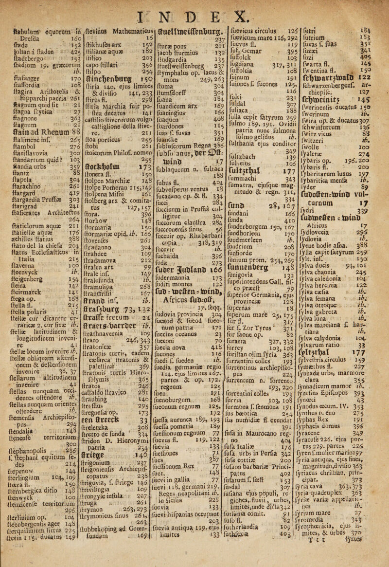 ftabulurxP equorum in fle vinus Drefda 160 Oade , • 152 johan a fladen 425 (iadtbergo >' 153 ftadiura 19. graecorum . ib. ftafanger 170 ftatfordia _ 108 (tagira Ariiiotelis & nipparchi patria 261 ftagnum quid fit 21 fiagna fcytica 27 ftagnone 363 {fagnum 21 ffattiad Rhenum 88 ffalimene inf. 265 fiambol 276 (ianiflavovia ^ 300 (iandartum quid? 103 Handiaurbs 359 ftantz 88 (iapela. 304 ftarachino 261 ftargard 41? flargardia Prufli» 303 iiarigrad 241 (taficraies Archite&us 264 ftaticlorum aquse 211 itatiellse aqua: 176 aehilles (tatius 388 flato dei la chiefa 204 flatus Ecclefiafticus in Italia 215 flaverna 100 (teenvyck ib. fteigenberg 154 (leira 142 (teirmarck 141 ftega op. 188 {fella fl. . 21 5 ffella polaris 41 (feliae cur dicantur er¬ raticae 2. cur fixae ib, ffellae latitudinem & longitudinem inveni- re _ 41 ffellae locum invenire ib. Hellae obliquam afcenfi- onem & defcenfionem invenire 3^> 37 flellarum altitudinem invenire * 41 (fellas nunquam occi¬ dentes offendere ib. ffellas nunquam orientes oitendere < _ ib. ffemenfis Archiepifco- pus 294 ffendalia 148 fienenfe territorium 300 ffephanopolis 286 11 (tepbani equitum fe- des 214' ffepenow 144 fferlingium 104, 109 Itoera fi. ,. *5° Ifernbergica ditio 148 ftenwyck 100 ftenzicenle territorium 296 flerliniuni op. 104 (teenbergenfis ager 148 fferquilinium lictus 225 fiet in 115. ducat ns 14? Mathematicus 16 < (tikhufen arx 152 ff ilianse aquae 182 ffilico 203 capo (tiliari 356 ftilpo 254 ffmcTyentmtg 1/50 (firia 140. ejus limites & divifio 141, 233 (firas fi. . 298 (iiria Marchia fuit po- (lea ducatus 141 caftilio (fiverorum vulgo caliiglione della (live¬ re. 211 (foa porticus 255 (fobi # 281 (foicorum Philof. nomen 255 ffocfcfjolm 173 (tonera fl. _ 150 (folpen Marchise 148 (tolpe Porheran 115,149 (tolpena Mifni 161 (folbergarx & comita- ffttdltonflenlmrg* I fuewcus circulus 126 227 1 luevicum mare ii6> 292 2„ fuevusfl. 119 fuf. Gemar 395 tU3 A J A 5/ (tora. 396 (torkow 148 (tormaria 150 (formariae opid. ib. 166 (tovenles 261 (Iradanno 304 (trahdee 109 (fradamova 212 (tralen arx 99 (frale inf. 149 (tralefunda ib. (f ramuli pa 268 (frantfrifii 167 ffcan5 inf. ib. ffrafyburg 73>l32 0ra(Te frecum 24 ftraetsfbaerner ib. firathnavernia I09 (irato 246,343 (tratonicae 357 (tratonis turris, eadem (lurae pons 21 jacob (turmius 132 (ludgardia 13 5 (fuellweifienburg 237 (tymphalus op. lacus & mons 2491263 (fuma 3°4 HumfdorfF 3°4 (uana 184 fuandicum arx i<59 fuaningius 166 fuaquen 4°8 fuardones 115 fuas f. fuvas 351 fuancke 169 fubfulcorum Regna 3 86 fubfo anus,lier tannii 1.7 fublaqueum n. fultaca 188 fubns fl. 4°4 fubvefperus ventus iS fucadano op. & fl. 334 fucci _ ^ 284 fuccinum in PrulBi col¬ ligitur 3°4 (uccorum claulira 284 fuccronenfis finus 56 fuccuir op. Rhabarbari ^ copia 318,319 fucevir ib. fuchaida 3 96 fuda 273 futier Rutilanti 166 fudermannia 173 fuditi montes 122 Africus fufcoSv 17. leqq. ludovia provincia 304 fueaod & lueod fueo- 171 (uffolck lugdiana fuffolcia fuinum fuionesf. fueones 103 3I7'loS I9I 125, 116 231 307 188 (utri futrium fuvas f, fuas 351 fuzafi 341 fuzi 405 fwarta fl. J4S fwentina fl. « I5° fdjtoartftoalti 122 (chwarzenbergenf. ar- chiepilc. 127 fdjtoeuutj H? fwerinenfis ducatus 150 fw erinum ib• fwira op. & ducatus307 caelarea (tratonis & paleUinae (tratonis turris folymis (fratos caltaldo (travico (traubing (treffius {fregnefia op. een ftrncfc Ifreletzka (fretto de funda ftridon D. patria ffriege (trigonium (irigonienfis copatus ltrigoyia, f. ffriege (frivilingia . 369 Hiero- 3^5 246 281 140 295 173 33 308 334 Hieronymi 234 146 . 237 Arcbiepif- 238 146 109 uurn patria fuecius oceanus 23 lueconi 70 fuecia nova 4*8 fueones 116 fuedi f. fueden a ib. fuedia germauiae regio 114. ejus limites 167. fulci fuldal fuliaca fulla cepit (atyrum 259 fulmo 189. 191. Ovidii patria nunc fulmona iulmo gelidus ib. Tulthania ejus conditor r. , . i’ 349 lultzbach 139 1'ul veius 106 fufrjtljal 177 fummachi 343 fumatra, ejuique mag¬ nitudo & regn. 311 ^ 334 funD 167 fundani 166 funda 410 funderburgum 150, 187 fundhorleen 170 fundmerleen ib. fundrium 208 funfiorde 170 funium prom. 254,269. - funncnbrra 148 fy}va d.ucis. funigovia 132 j-^!va luperintendensGall. hf- >’fva «ledoma co prseeft 79 Wya herrClIlia fiiperior Germania, ejus f/ va cr*^iana provinciae * | ly lva (emana 25> op. partes & regnum fu en (uenoburgum fueonum regnum Itrongyie infula 227 It ruga 261 (trymon 263)273 ftrvmonicus finus 261-, < 263 (tubbekbping ad Groen- fundam . 169 172 125 171 168 125, 172 fpefla aurunca 189, 193 fuefla pometia 189 fueflionum regnum 77 fuevus fi. 119 fue via luelfiones fues fueffionum Rex fuet. fuevi in gallia fuevi 118. germani 219. Reges neapolitani ib. iu Sicilia 228 fue via 133 fuevi hifpanias occupant 203 fuevia antiqua 119. ejus limites -»33 fupernas fuperum mar6 fur fl. fur f. Zor Tyrus 1 fur faone op. furatta 327,332 furrey 103,108 luriltan olim fyria 363 furrantini colles 193 128 18 !75 317 371 82 122 133 71 387 77 148 77 lylva ottoque fylva gabreta fylva luna fylva martiana tiana fylva calydonia fylvarum ratio rylveltris.circulus furrentinus archiepilco-j fymsthus fl pus 224 J fynnada urbs; furrentum n. Torrento 193,220 fu rrentini colles 193 furria 103, 108 furmona f. fer-mona 191 fus boeotica 254 fus numidise fl. exundat 39i (chwinfurtum 13^ fwitzvicus 88 lw i tzeri ib» fwolle 100 fyaletae 274 fybarisop. 196.200 fybaris fl. 200 fybaritarum luxus 197 fybaritica menla ib» (yder * 89 fuuoffenstoinli vul- tornutn 17 fydri 339 fulttoeffen ? to mD Africus 17 fydloveeia 29^ fydlovia ib» fyene hodie afna. 388 fylla capit fatyrum 259 fylt. inf. 150 94, IO£ 245 104' 122 ib. ib» ib. ib» ib. £ har- ib. 104 3B 177 159 227 marmore clara 355 fynnadicum mamor ib. lynefius Epilcopus 39^ fyr.ceci iynodus oecum. IV. fynthus n. dno lyphax Rex fypbacis domas 43 353 2 7 5 191 39^ 349 por- 226i (lila in Maurocano reg- fyracene no 404 fyracufe 226. ejus fufa Italise 176 tus 229. partes fufa urbs in Perfia 342 Tyren f.muliermarina97 fufk cottix 200 (yria antiqua, ejus fines, fufaon barbariae Princi* I magnitudo,divifio 363 patus 402 lyriacus chritiian. prin- fulaturaf. fefl 553 cipar. 373 fusdal ^ 307 Tyria cava 3^3*373 lufiana ejus populi, re-i Tyria quadruplex 363 gioties,.fluvii, urbes,|Tyriae variae appcllatio- limitesjunde dida342 j nes . ib. futfania comit. 91 lyrium mare 27 fufofl. _ 82! lyromedia . 343 futherlandia 109 ! fyrophcenida, ejus h- futhRjiia 4031 mites, & urbes 37« I t t fy«es