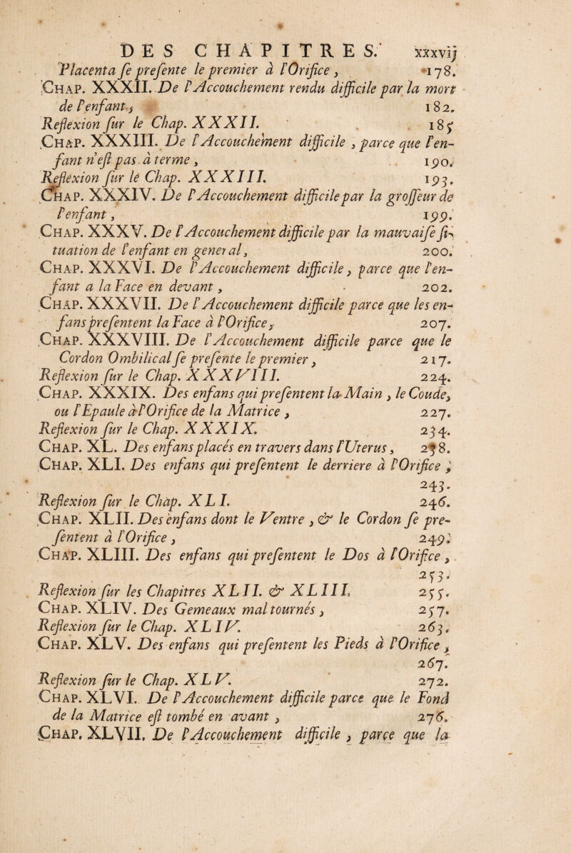 DES CHAPITRE S.' xxxvïj Placenta fe prefente le premier à ïOrifice, 178, Chap. XXXII. De P Accouchement rendu difficile par la mort de P enfant^ 182. Reflexion fur le Chap. XXXII. ' i8ÿ .Chap. XXXJIL De IAccouchement difficile 3 parce que ten¬ fant riefl pas à ter me 3 190. Réflexion fur lé Chap. XXXIIL 193, C^hap. XXXIV. De P Accouchement difficile par la groffeurde Penfant3 199. Chap. XXXV. De P Accouchement difficile par la mauvaife ffi t nation de P enfant en genea al 3 200. Chap. XXXVI. De P Accouchement difficile, -farce que P en¬ fant a la Face en devant 3 ■ 202. Chap. XXXVII. De P Accouchement difficile parce que les en- fans prefente nt la Face à P Orifice x 207. .Chap. XXXVIII. De P Accouchement difficile parce que le Cordon Ombilical fe prefente le premier} 217, Reflexion fur le Chap. XXXDHL 22^-. Chap. XXXIX. Des enfans quiprefentent la- Alain } le Coude? ou P Epaule à-POrifice de la Matrice , 227, Reflexion fur le Chap. XXXIX. 234. Chap. XL. Des enfans placés en travers dans PUterus 3 258. Chap. XLI. Des enfans qui prefentent le derrière à POrtfice 3 243. Reflexion fur le Chap. XLI. 24 6. .Chap. XLII. Des enfans dont le Ventre , & le Cordon fe pre¬ fentent à POrifice > 243?; Chap. XLIII. Des enfans qui prefentent le Dos à POrifice ? Reflexion fur les Chapitres XLII. & XLIII, 2 5* 3 „ Chap. XLIV. Des Gemeaux mal tournés > 257. Reflexion fur le Chap. XLIV. 2 63, Chap. XLV. Des enfans qui prefentent les Pieds à P Orifice > 26 j. Reflexion furie Chap. XLV. 272. Chap. XLVI. De P Accouchement difficile parce que le Fond de la Matrice efl tombé en avant } 276* JCbàp, XLYIL De P Accouchement difficile , parce que la