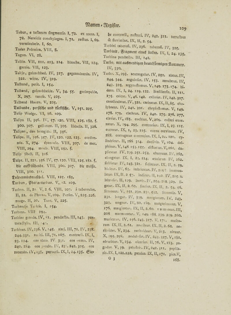 Tubus, e teftarum fragmentls. I, 72. ex arena. I 72. Nereidis cancbylegae. I, 71. reftus. I, 69. Vernricularis. I, 60. Tudes Polonica. VIII, 8«. Tugon. VI, 28. Tuilde, VII, in. 113. 114. blanche. VII, 124. garnie. VII, 123. Tuitje, geknobbed. IV, 317* gegranuleerde. IV, 322. witte. IV, 319. Tulband, petit. I, 174. Tulband, geknobbelde. V, 34. 77. gerimpelde. X, 297. tnrcfe. V, 227. Tulband Hoorn. V, 227. Sulbanbe, perftfcbe unb furfff#e. V, 171. 227. Tulip Wedge. VI, 86. 109. Tulipa II, 356. IV, 57. 120. VIII, 127. 182. f. 300. 307. gallorum. II, 3??. Ifabella. II, 326. Tulipan , den braagide. II, 356. Tulipe. II, 376. 357. IV, 120. 122. 123. cordon- nee. X, 274. ^panouie. VIII, 307. de mer. VIII, 294. moule. VIII, 182. f. Tulip Shell. II, 3< 6 ?u(pe. II, 221. 3*6 IV, 77.120. VIII, 127.182. f. bte mrfHü&enbe. VIII, 3°°* 3°?. fte n>ci§«r. VIII, 300. 31 r. Julpcnmtc^nuifcbtl. VIII, 12?. 183. Surban, s}Jbaracfurbon. V,vi2. 109. Turban. II, 21 V, 2 6. VIII, 307. a tubercules. II, 22. de Pharao. V, 109. Perfan. V, 227, 226. rouge. II, 2C. Tuic. V, 225, Turbandje Tuikle. I, 174« Turbans. VIII 294. Turbine grande. IV, 81. pendadlo. III, 143. pen- tadaflylo. II!, 4'. . Turbrnes. IV,236. V, 14*. alati. III, 71. IV, 238. 244.331. amiti. III, 71. 107. contrarii. IX, I, 23. 114. ore alato. IV, 33t. ore ovato. IV, 240. 2S4. ore patulo. IV, 23‘d 242. 307. ore rotundo. IV, 438. perverfi. IX, I, 24.135. 109 (K contrarii, roftratl. IV, 242. 3„. terre(lres & fluviatiles. IX, II, 2. 54. Turbini taberofi. IV, 236. tuberofi. IV, 327. Siarbiult, gragmcnt citteö (fnfen. IX, I, 24. 137. Turbino pendatilo. III, r42. ?urbo, mit nuSrocnbigm bcutclfornUgen Jammert? IV, 330. Turbo. X, 293. acutangnlus. IV, 250. alatus.IV, 244. 344- angulofus. IV, 153. annulatus. IV, 243- 325. argyroftomus. V, 149. 173.174, 5,-, dens. IX, I, 24. 119. 122. Brafilienfis. II, m. I/S. calcar. V, 46. 142. eallolus. IV, 242. 307. canaliculatus. IV, 321. carinatus. IX, 11,8?. cha- lybaeus. IV, 241. 301. chryfoftomus. V, 149. 178. 179. clathrus. IV, 240. 277. 276. 277. clavus. IV, 28?. cochlus. V,209. collari exor- natus. X, 294. 297. contrarius. IX, I, 23. 117. coineus. IX, 1, 23. 117. eornu cervinum. IV, 288. corrugatus contrarius. IX, I, 24. 120. cy- lindricus. II, 266 3 r4. declivis. V, 104. del- phinus. V, 148 1*3. r?v diftonus. V, 16r. du- plicatus IV, 239. 231. 272. eburneus. IV, 2,62. elongatus IX, I, 2?. n4. exoletus. IV, 262. fafeiatus IV, 243. 321. foliaceus. IX, II, 2. 79. huilcus. IV, 63. imbricatus. IV, 219? iminacu- latus: IX, II, 2 77* indicus. II, iivo IV, 217. 3» labrohr . II, 129. laevb. IV, 274. 281. 329. ii_ gatus. IX, II, 2. 60. lincina. IX, II. 2. 74. 76. littoreus. V, «7». 230. 231.732. linoralis. V, 231. lorigus. IV, 339. mangiorum. IV, 243, 323. magnus. IV, 80. 189. margaritacens. V, 176. marginatus. IX, II, 2.60. rratmoreus.III, 208 marmoratus. V, i49, '88.239.279.260. muricatus. IV, 176. 243. 317. v, 171. mufco- rum IX, II, 2. 61. nautileus. IX, II, 2. 62. ne- ritoides. V, 234* neritoideus. V, 213. niveus. X, 297. 298. nodulofus. IV, 243. 327. V, 181. ebtulatus. V, 234. olearius. II, 76. V, 1S3. pa. godus. V, 39* palultris. IV, 242.311. paplila— ris. IX, 1,121,122, patulus. IX, II, 171. pica.V,