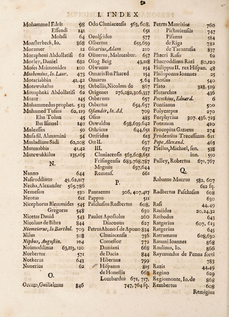 —. * Mohammed Edris 98 Effendi 141 Mohdi 64 Monfterbeckjlo, 868 Moramer 12 Morapheni Abdollatifi 62 Morley,Daniel 682 Moles Maiinonides 100 MQshemius, Io, Laur. 4 73 Motariabbin 41,42 Motawakelus 135 Mouapheki Abdollatifi 62 Mozar 145 Muhammedus prophet. 5.13 Muhamed Tufius 62,119 Ebn Tolun 45 Ibn Ifinael 14 o Muleaffes 50 Mufa fil. Almamini 34 Musladinus Sadi 62,208 Mutenabbis 41,42 Mutewakkilus N. / Nanno 644 Nafiroddinus 45,62,117 Necha,Alexander 565,786 Nemefius 530 Neo tus 611 Nicephorus Blemmides 545 Gregoras 548 Nicetas Dauid 543 Nicolaus deBibra 844 PIiemeierus,Io.Barthol. 709 Nilus ■ 308 Nipkus, Augnftin, 104 Noimoddinus 63,1135120 Norbertus 571 Notkerus 643 Nuuerius 62 I. I N D E X Odo Cluniacenfis 563,608, Petrus Mauritini 651 Pidlauienfiis Oeolfridus 577 Pifanus Olbertus ^55,659 de Riga Olearius ^Adam 210 deTarantafia Oiiuerus, Malmesbur, 657 Piiacri Rafis 43,08 Phacroddimis Razi 80,120 154 Philippus II. rexHifpan. 48 154 Philoponus Ioannes 25 5,64 Photius 540 328, 529 436 760 747 584 783 837 62 Olog Beig a O Olwanus Ornaris lbn Pliared Omarus Orbellis,Nicolaus de 867 Plato Origenes 276,282,306,337 Plutarchus Osbernus Osbertus Ofiander9 Io. Ad. Ofius Oswaldus Qthricus Ottfridus 657 Pocockius, Eduard. 6 654,657 Pontianus 500 709 Polycarpus 270 485 Porphyrius 307. 436.723 6385639*642 Potamon 420 644,651 Procopius Gazaeus 274 613 Prudentius Trecaffinus 611 OttII. 637 Pope.Alexand. 463 nr. 637 Pfellus3Michad, fen. 538 Cluniacenfis 563,608,651 iun. 550 Frifingenfis 683,768,787 Pulley5 Robertus 671,767 Magnus 637,644 O Remenfi 661 li. P Rabanus Maurus 582,607 612 fq. Pantaenus 306,407,417 Radbertus Pafchafius 6og Pappus 511 630 Pafchafius Radbertus 60 8, Rafi 44> 49 630 Rasiidus 20,24,32 Paulus Apofiolus 260 Ratbodus 643 Diaconus 627 Ratgarius 607, 613 Petrus Abano f de Apono 834 Ratgerius 645 Cluniacenfis 736 Ratramnus 608,630 Comefior 772 Rauani Ioannes 868 Damiani 668 Raulinus, Io. 866 de Dacia 844 Raymundus de Penna forti O. Oceajn?Gwili§lxnu$ 846 Hibernus 799 Hifpanus §15 Razis deHoneftis 660 Regino Lombardus 671,717, Regiomonte, Io.de 747,764% Rembertus 783 44,49 629 868 6og Remigius