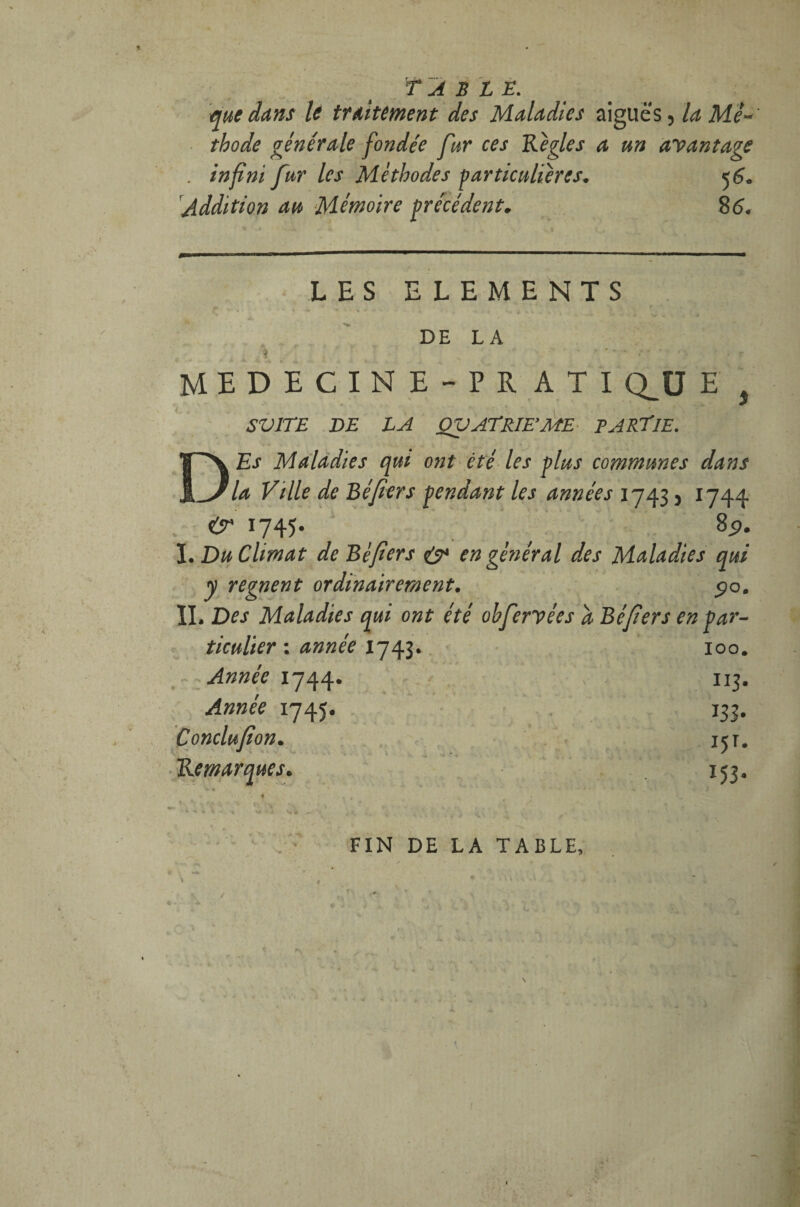 TABLE. me dans le traitement des Maladies aiguës, la Me* thode générale fondée fur ces Règles a un avantage . infini fur les Méthodes particulières. 56. Addition au Mémoire précédent. 8 6. LES ELEMENTS DE LA ■\ ' * ' ' . ........ • . r MEDECINE-PR ATI Q_U E } SV1TE DE LA QVATRIE’ME PARTIE. Es Maladies qui ont été les plus communes dans la Ville de Ré fier s pendant les années 1743, 1744 1745. Sc>. I. Du Climat de Ré fiers 1(3* en général des Maladies qui y régnent ordinairement. $o. IL Des Maladies qui ont été obfervées a Réfiers en par¬ ticulier : année 1743. 100. Année 1744. 113. Année 1745. 133. Conclufion. 15 T. ■ Remarques. 153. + > FIN DE LA TABLE,