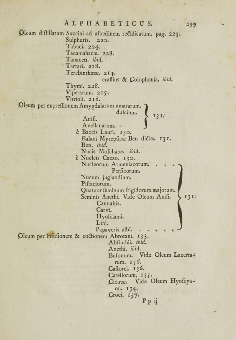 131. A L P H A B E T I C U S. tyy Oleum diflillatum Succini ad albedinem reétificatum. pag. 223. Sulphuris. 220. Tabaci. 224. . Tartari. 218. Terebinthinæ. 214» crafftus & Colophonia. ibid. Thymi. 228. Viperarum. 215. Vitrioli. 218. Oleum per expreffionem Amygdalarum amararum. dulcium. Anifi. Avellanarum. è Baccis Lauri. 130. Balani Myrepficæ Ben di&æ. 131* Ben. ibid. Nucis Mofchatæ. ibid. c Nucleis Cacao. 130. Nucleorum Armeniacorum, . ; . Perficorum, Nucum juglandium. Piflaciorum. Quatuor feminum frigidorum majorum. Seminis Anethi. Vide Oleum Anifi. y Cannabis. Carvi. Hyofciami. Lini. Papaveris albi. Oleum per infufionem & co&ionem Abrotani. 133. Abfinthii. ibid. Anethi. ibid. Bufonum. Vide Oleum Lacerta-»' rum. 136. Caftorei. 136. Catellorum. 13p. Cicutæ. Vide Oleum Hyofcya- mi. 134* Croci, 137. P P H